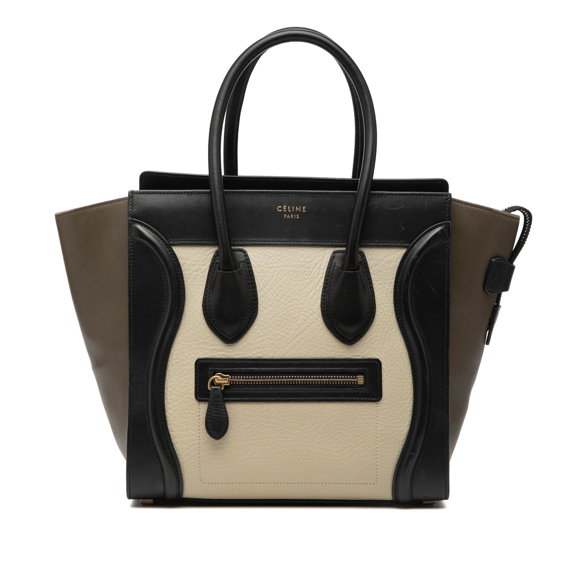 Celine Micro Tricolor Leather Luggage Tote in White, Women's
