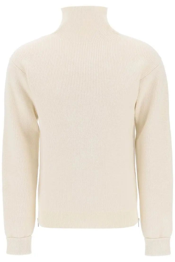 image of Jil Sander O1S22I1N0324 Side Zip High Neck Sweater In White, Men's (Size Medium)