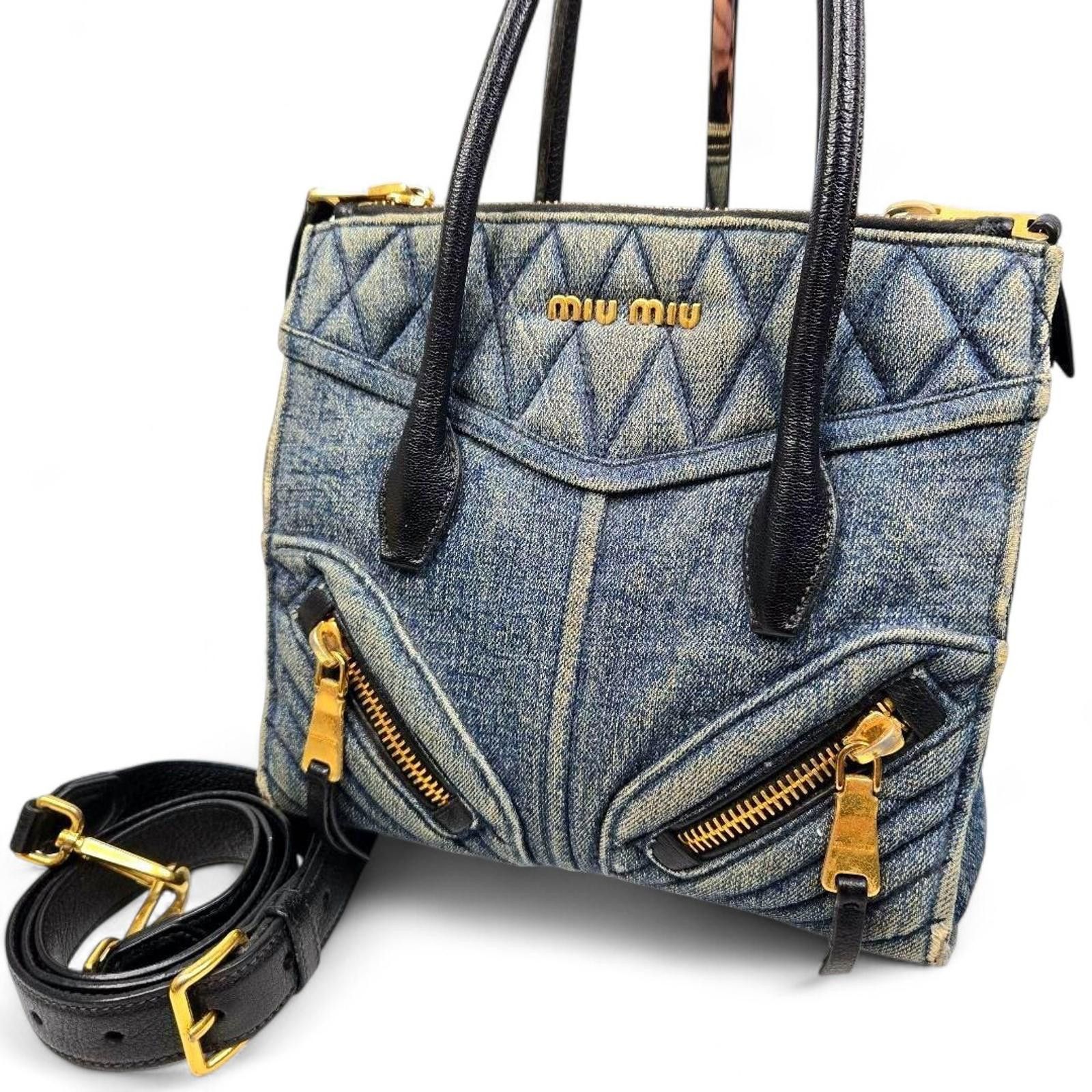 Miu Miu Miu Miu - Denim Quilted Handbag Black Leather Size ONE SIZE - 2 Thumbnail