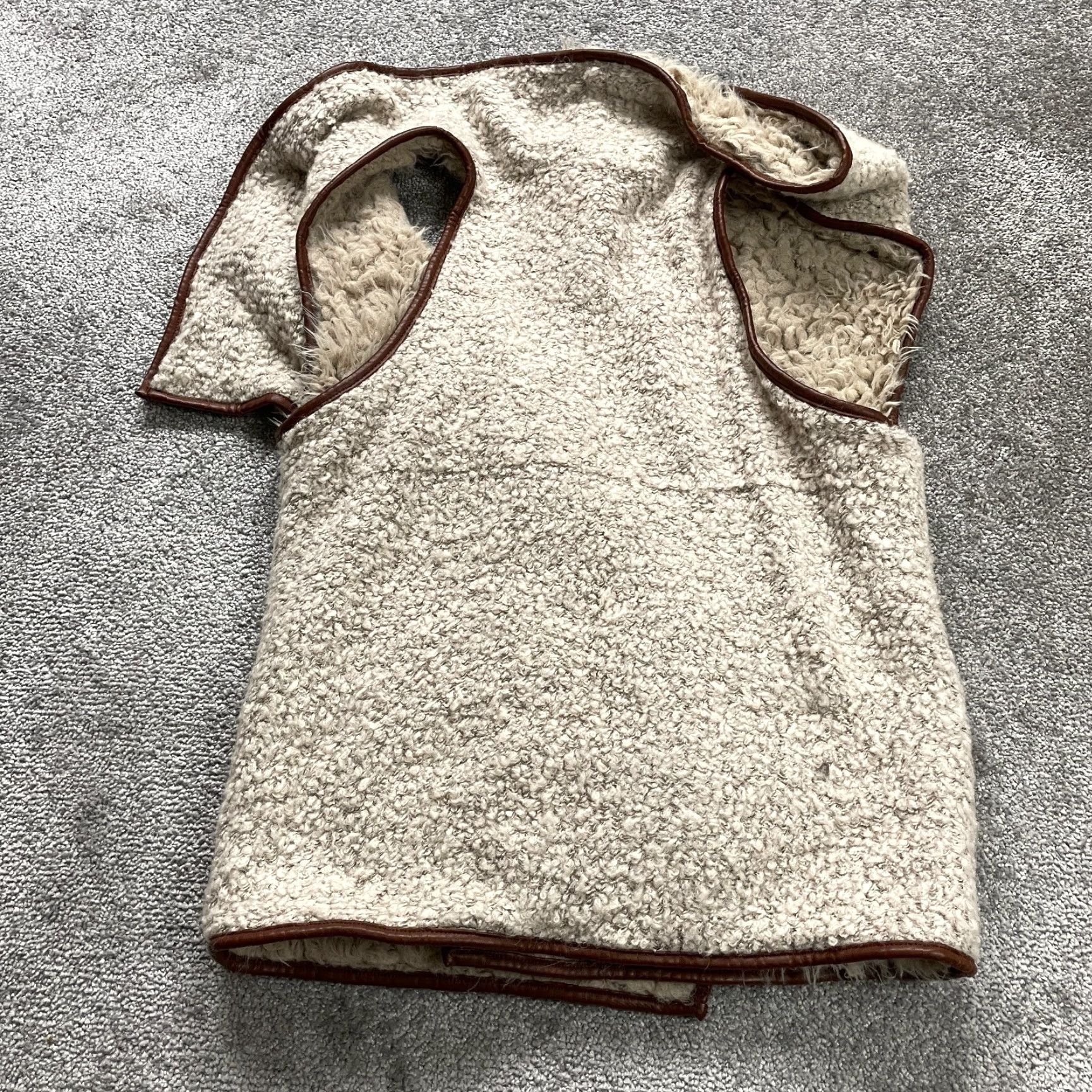 Vintage Love Tree Vest Shirt Womens Medium Beige Fur Trim Sleeveless Outdoor Casual Fall Winter M Womens Size M / US 6-8 / IT 42-44 - 2 Thumbnail