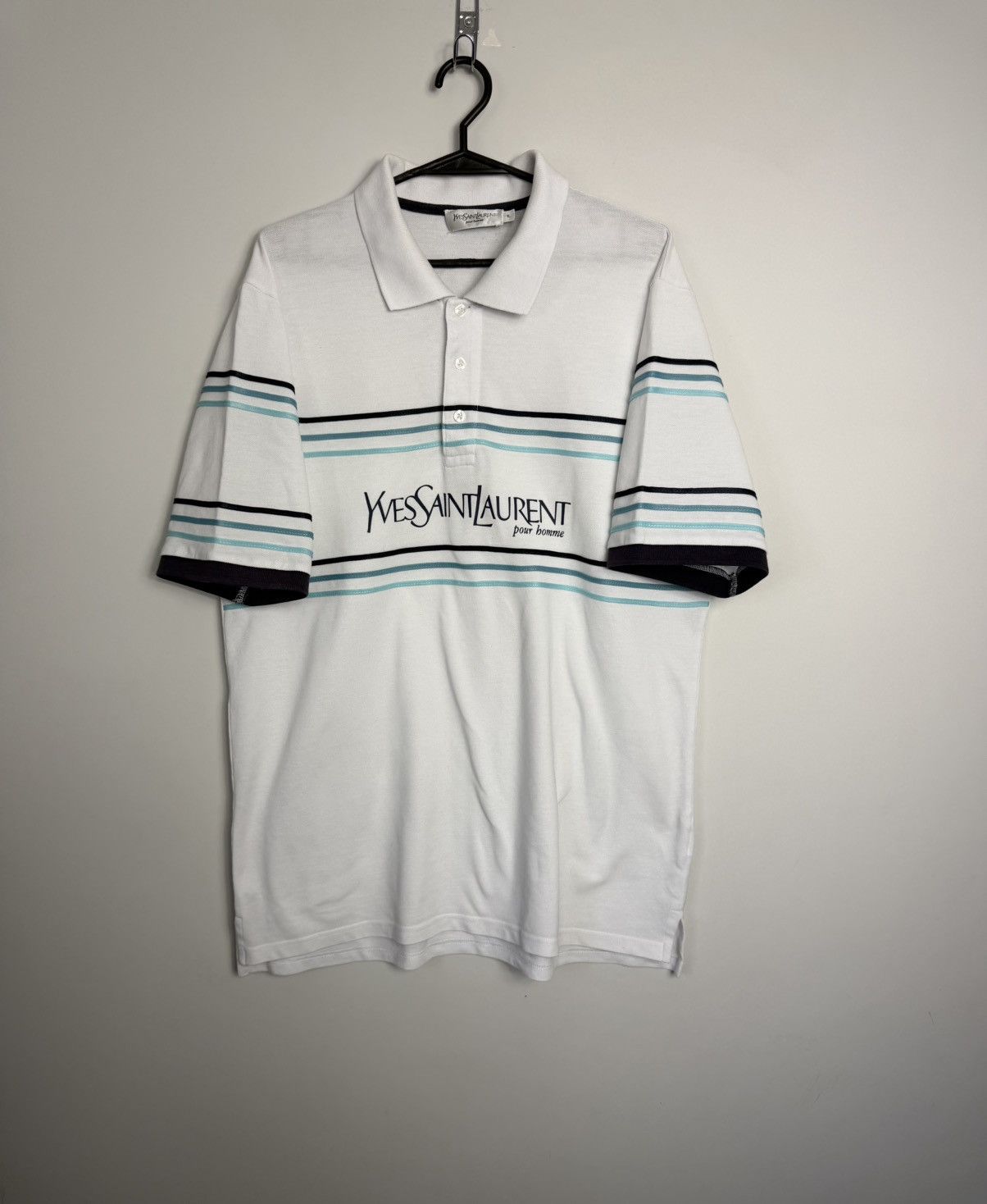 Yves Saint Laurent Yves Saint Laurent Big Log White Polo Shirt Size US XL / EU 56 / 4 - 2 Thumbnail
