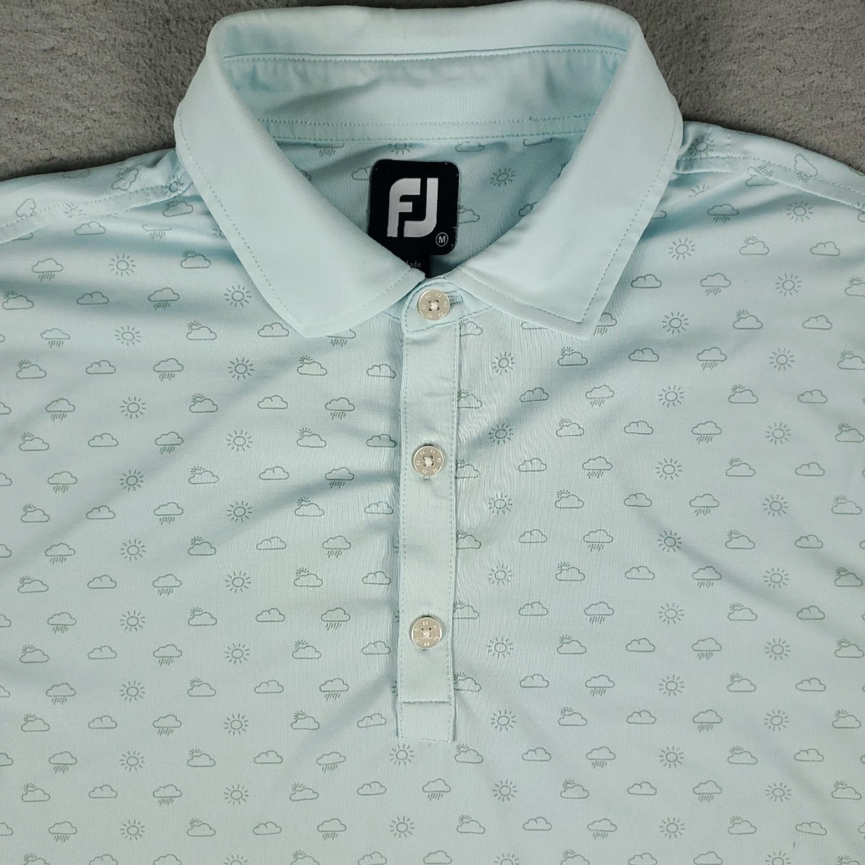 Footjoy FJ FootJoy Polo Shirt Mens Medium Blue Cloud Print Golf Short Sleeve * Size US M / EU 48-50 / 2 - 2 Thumbnail