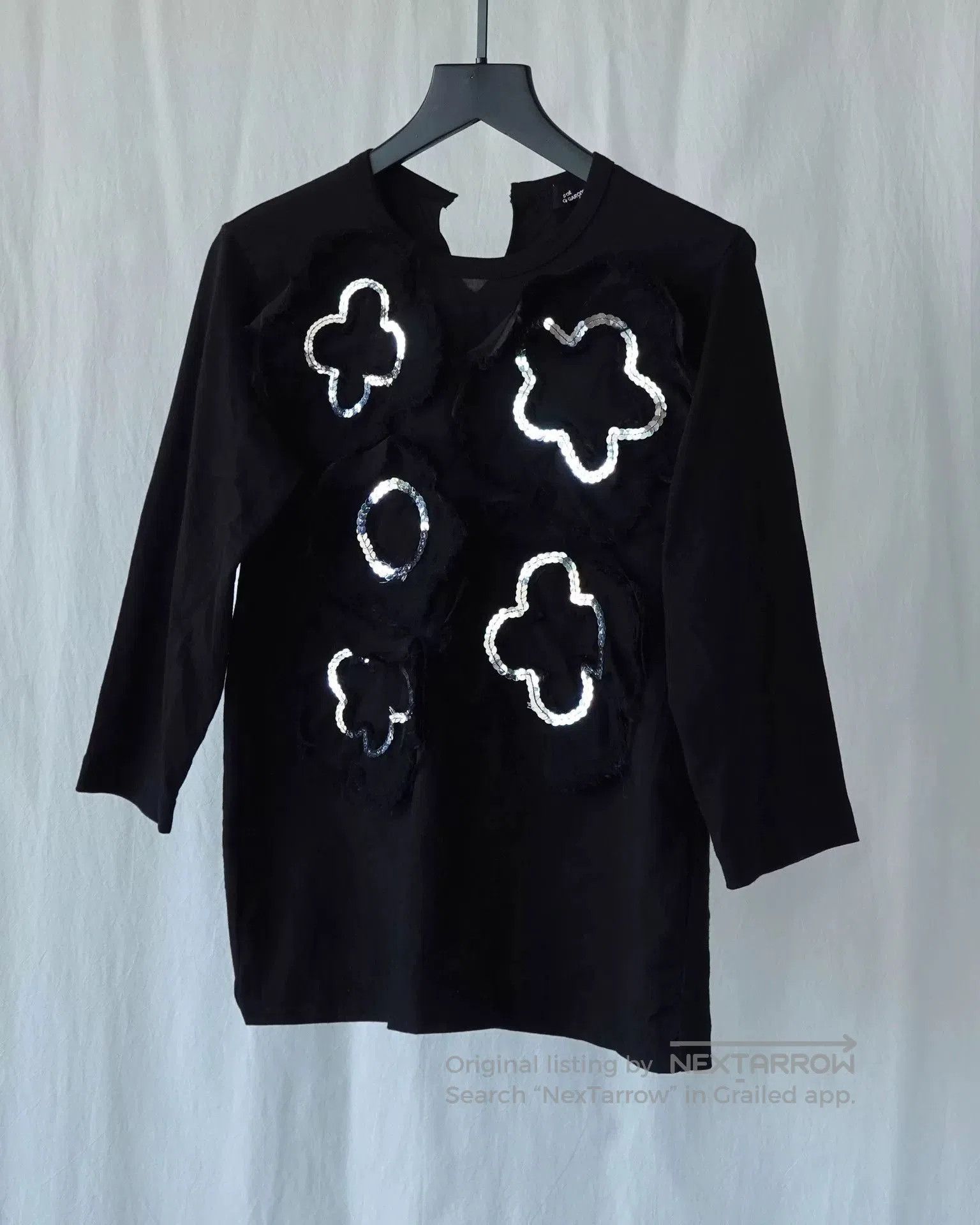 CDG by Comme des Garcons Black Floral Detail Three-Quarter Sleeve Top. Size S / US 4 / IT 40 - 5 Thumbnail