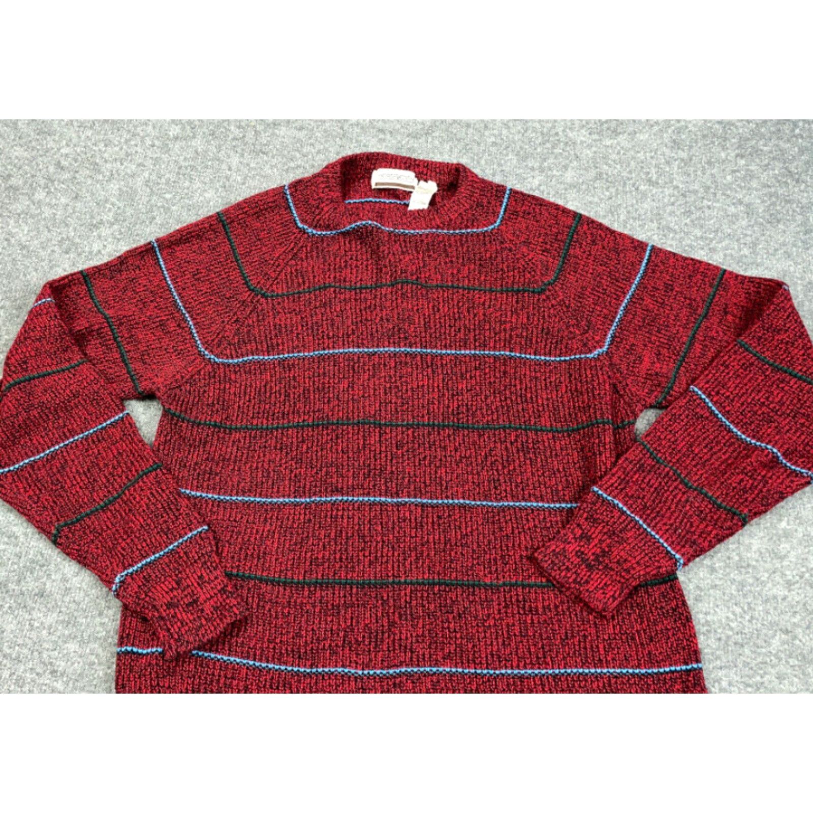 Vintage VTG 90s Red Striped Lightweight Chunky Knit Sweater Adult Large Crew Neck Men Pullover Knit Pattern Striped Red Vintage Mens Size US L / EU 52-54 / 3 - 6 Thumbnail