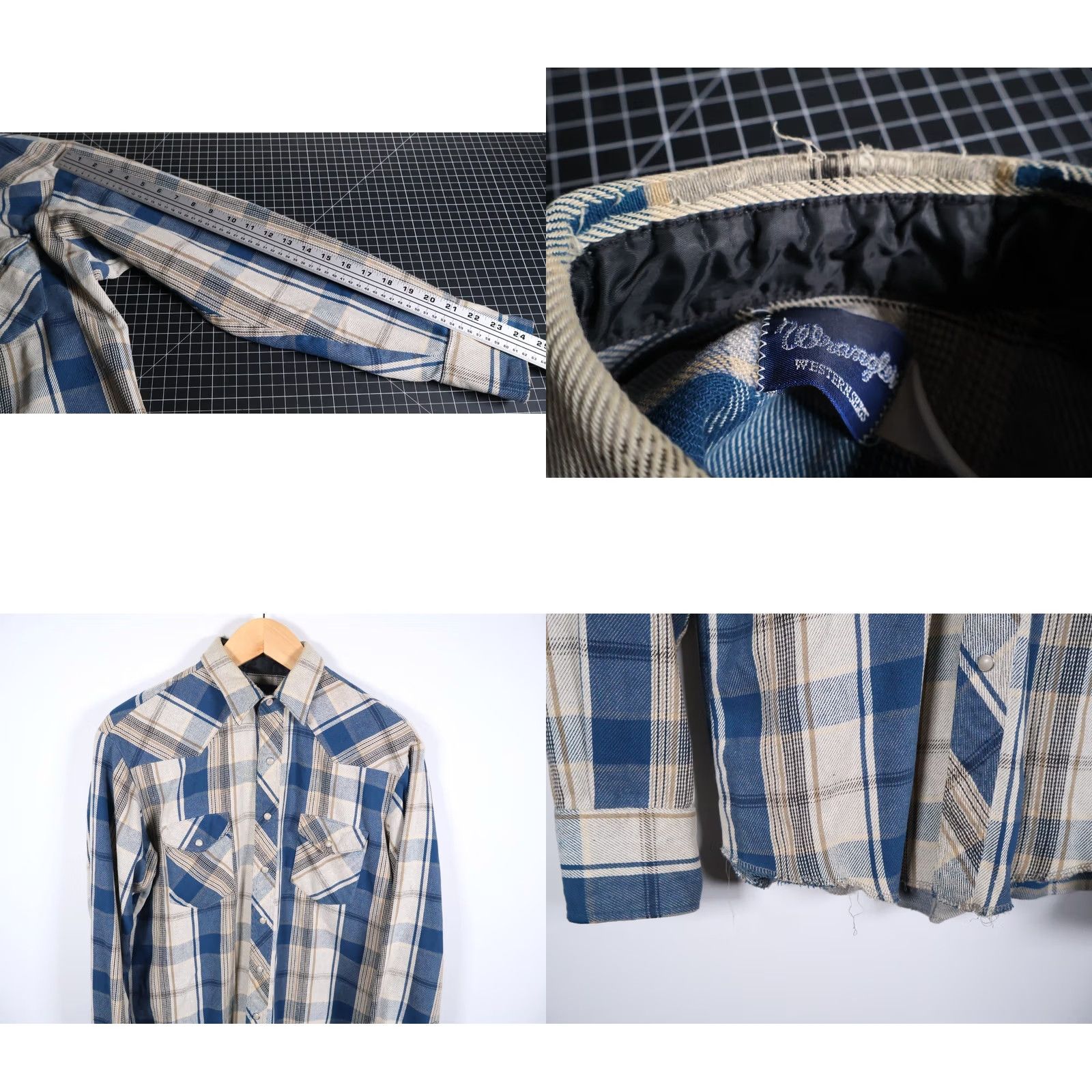 Wrangler VINTAGE Wrangler Western Shirt Men's L Gray Blue Plaid Pearl Snap VTG Size US L / EU 52-54 / 3 - 8 Thumbnail