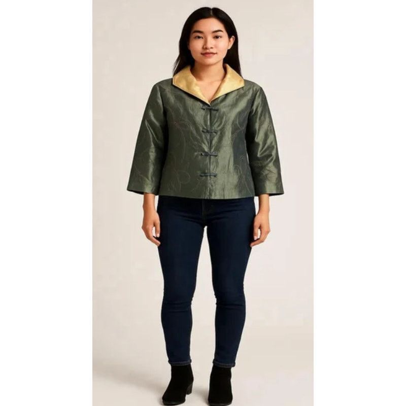 Other Chinese Embellished Top Green Metal With Gold Bo Xi Hua Fu L Size L / US 10 / IT 46 - 1 Thumbnail