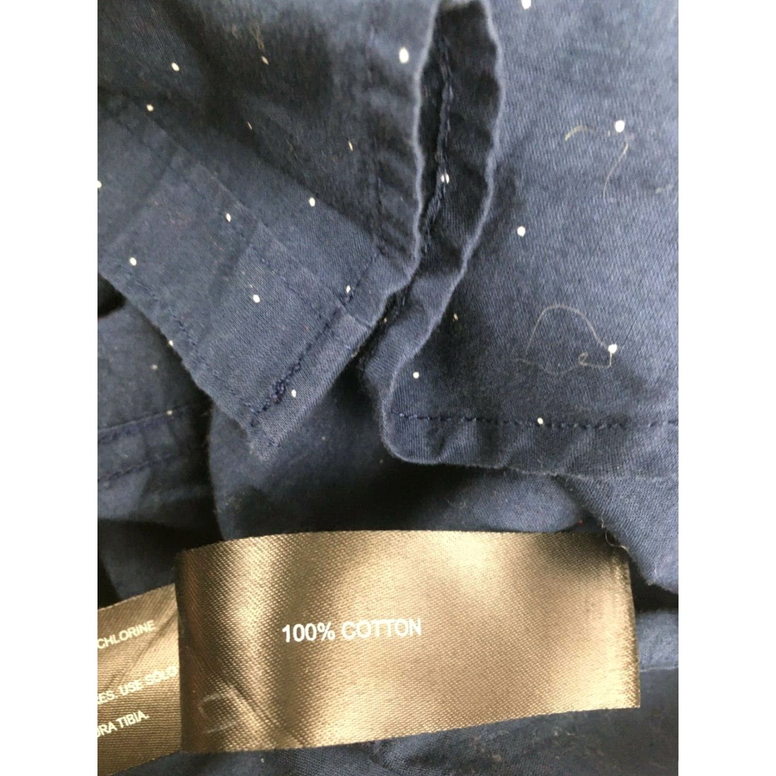 Denime Denim & Flower Shirt Men Large Navy Blue Button-Down Micro Dots Polka Dot Denim Shirt Regular Fit Size US L / EU 52-54 / 3 - 6 Thumbnail