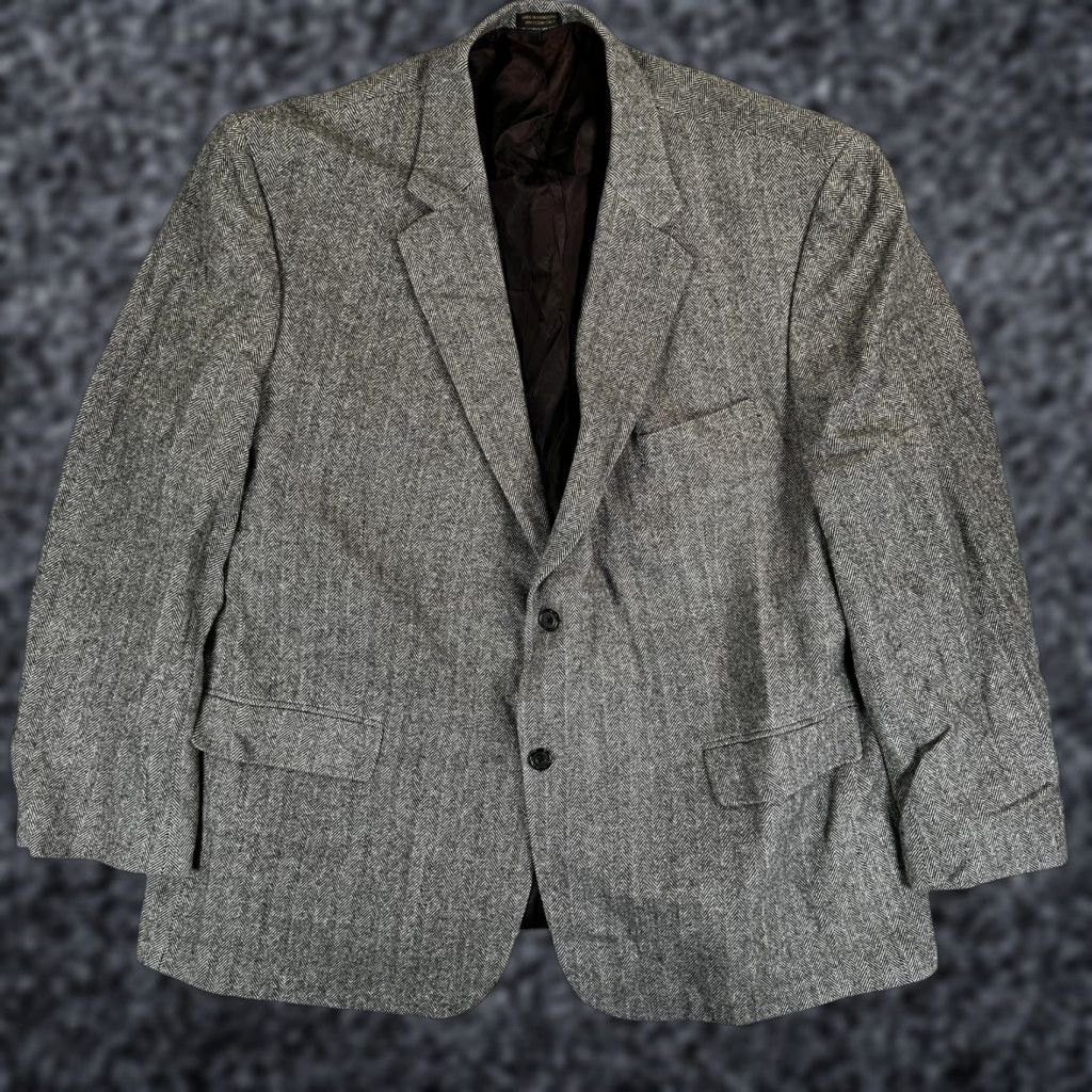 Geoffrey Beene Geoffrey Beene Sport Coat - Men's Gray Herringbone Tweed Wool Two-Button Single-Breasted Jacket 52 Regular Size US L / EU 52-54 / 3 - 1 Thumbnail