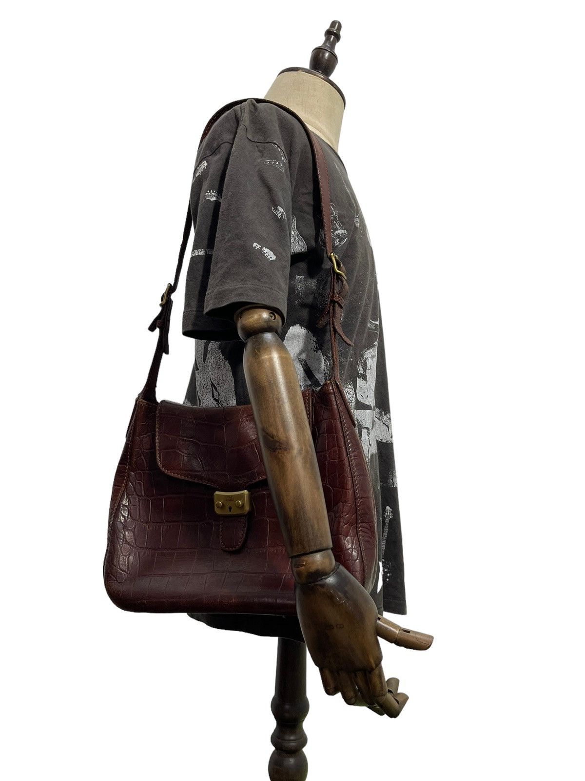 Genuine Leather Crocodile Embossed The Bridge Italy Leather Shoulder Bag Size ONE SIZE - 2 Thumbnail