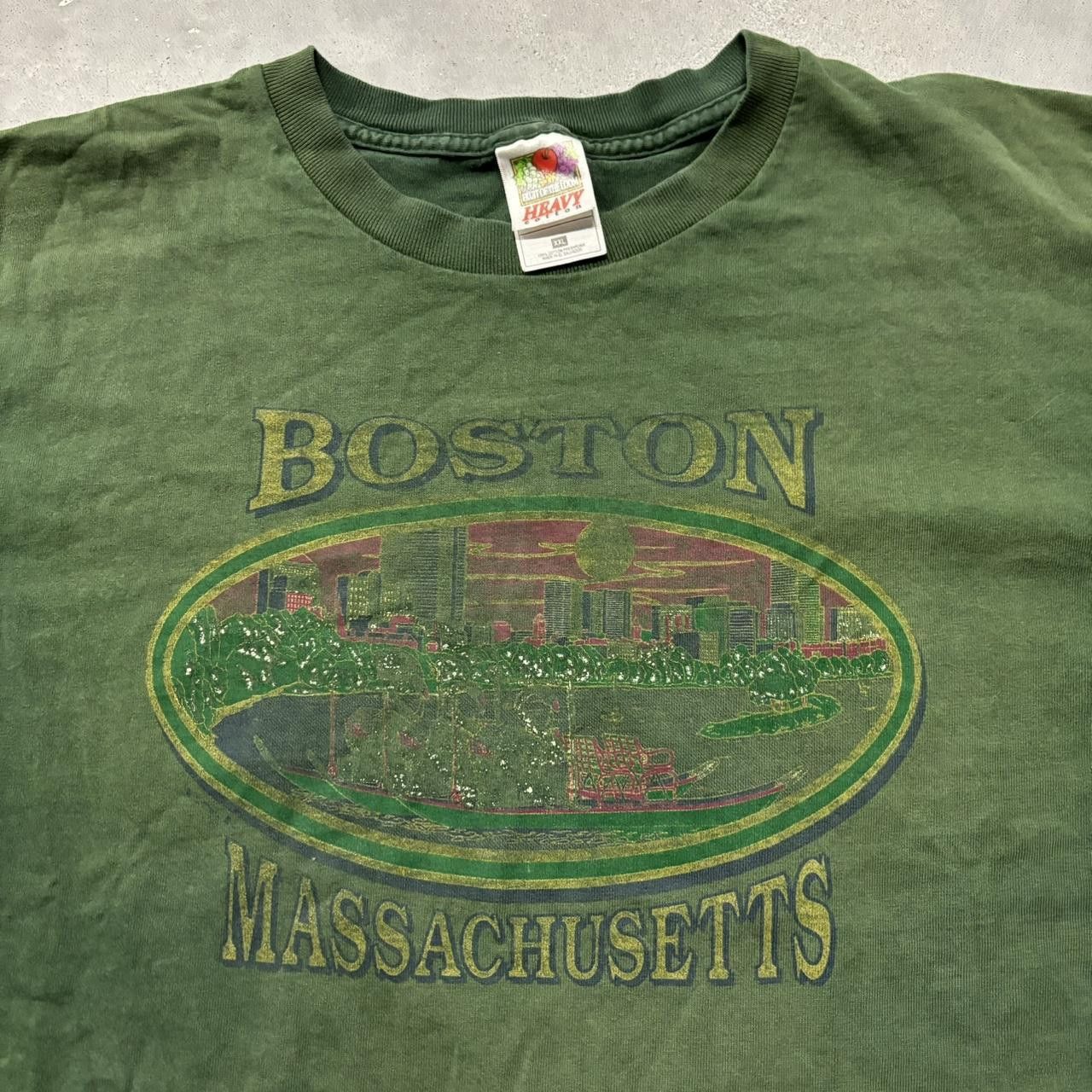 Japanese Brand × Vintage Crazy Vintage 90s Sunfaded Green Botson City Graphic Tee! Size US XXL / EU 58 / 5 - 2 Thumbnail