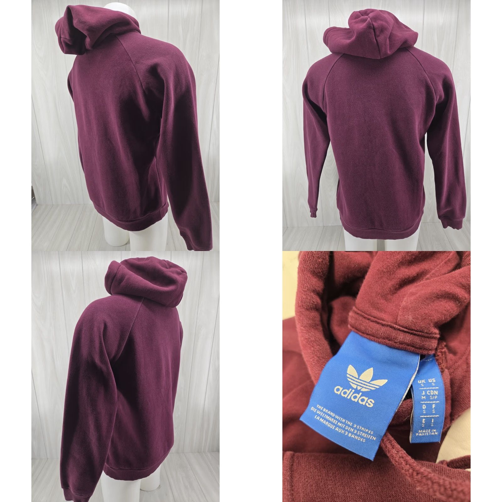 Adidas Adidas Trefoil Spellout Hooded Pullover Jacket Hoodie Sweatshirt Small Mens Burgundy 100% Cotton Athletic Casual Autumn Winter Spring Size US S / EU 44-46 / 1 - 8 Thumbnail