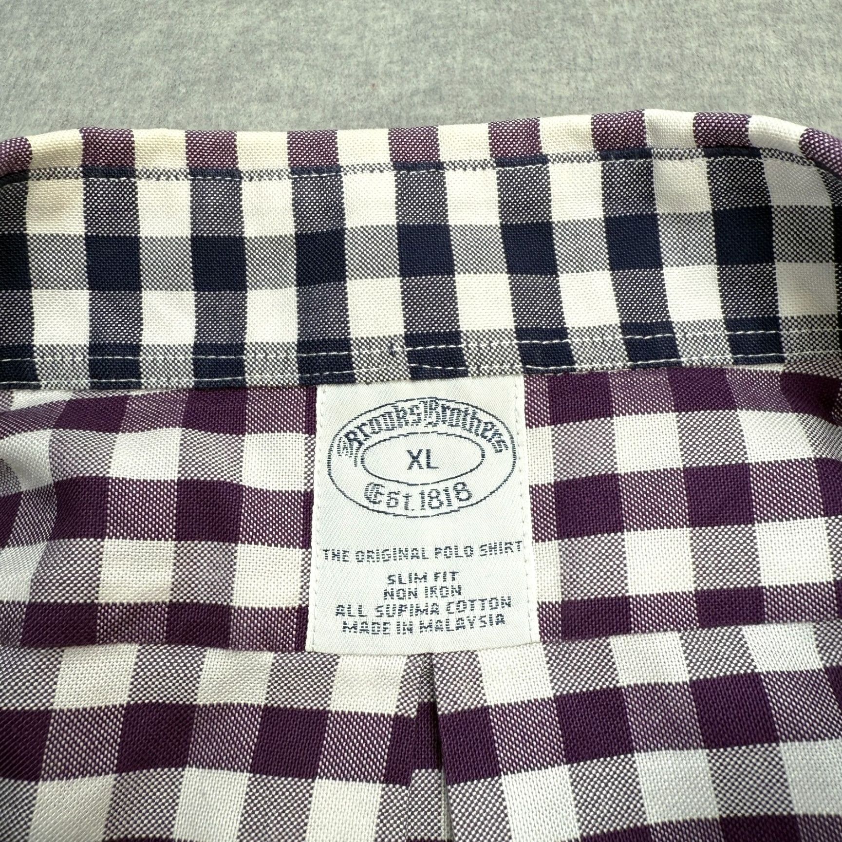 Brooks Brothers Brooks Brothers Shirt Mens XL Slim Button-Down Purple Gingham Check Oxford Tie-Down Size US XL / EU 56 / 4 - 6 Thumbnail