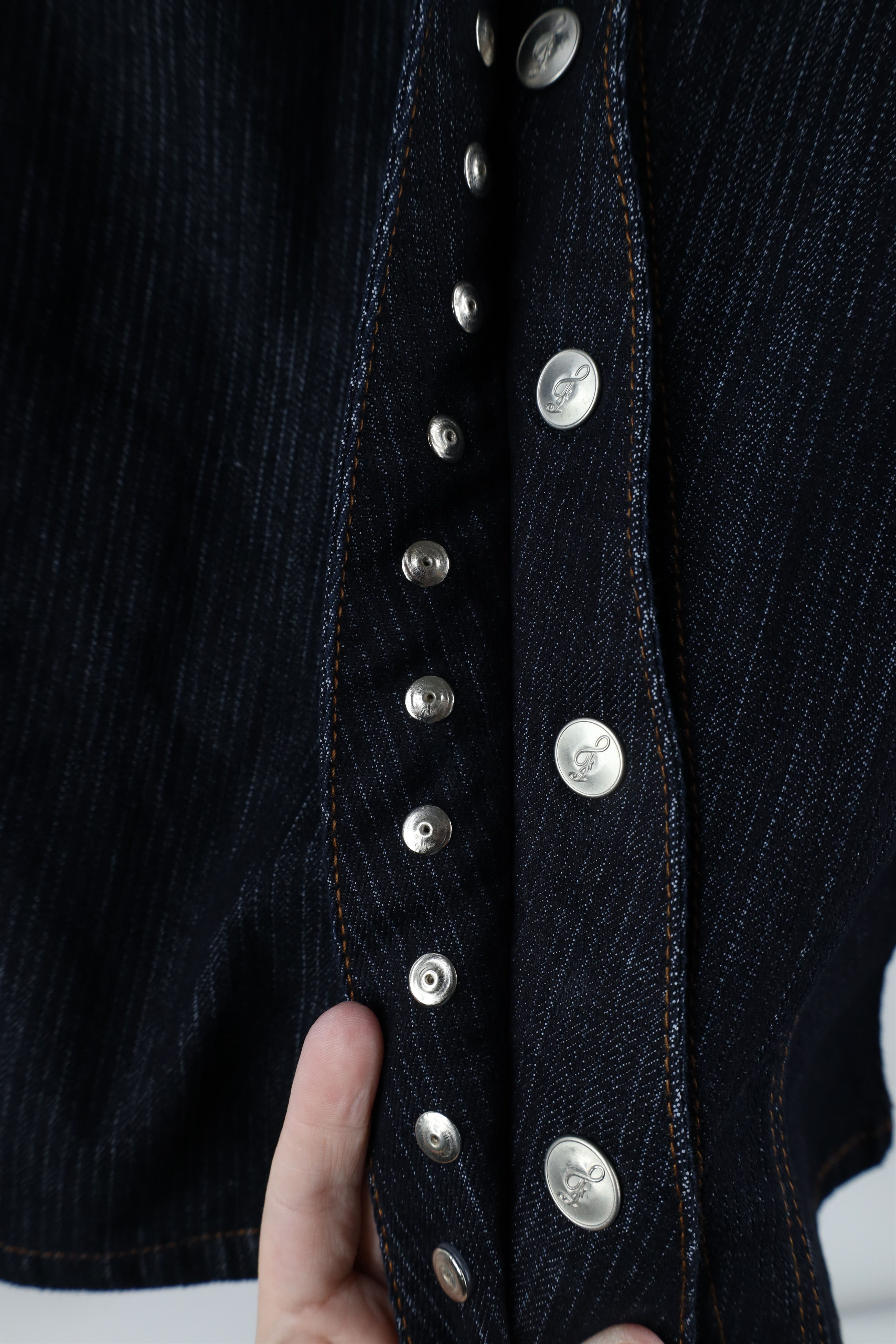 Fubu × Vintage Vintage FUBU Diamond Studded Striped Denim Trucker Jacket Size XXL / US 16-18 / IT 52-54 - 10 Thumbnail
