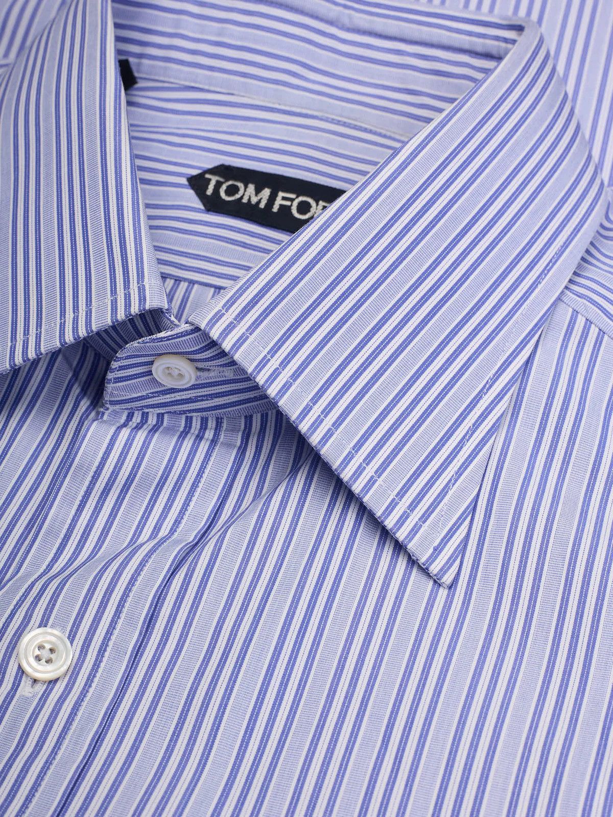 Tom Ford TOM FORD Blue Striped Cotton Dress Shirt Size US M / EU 48-50 / 2 - 5 Thumbnail