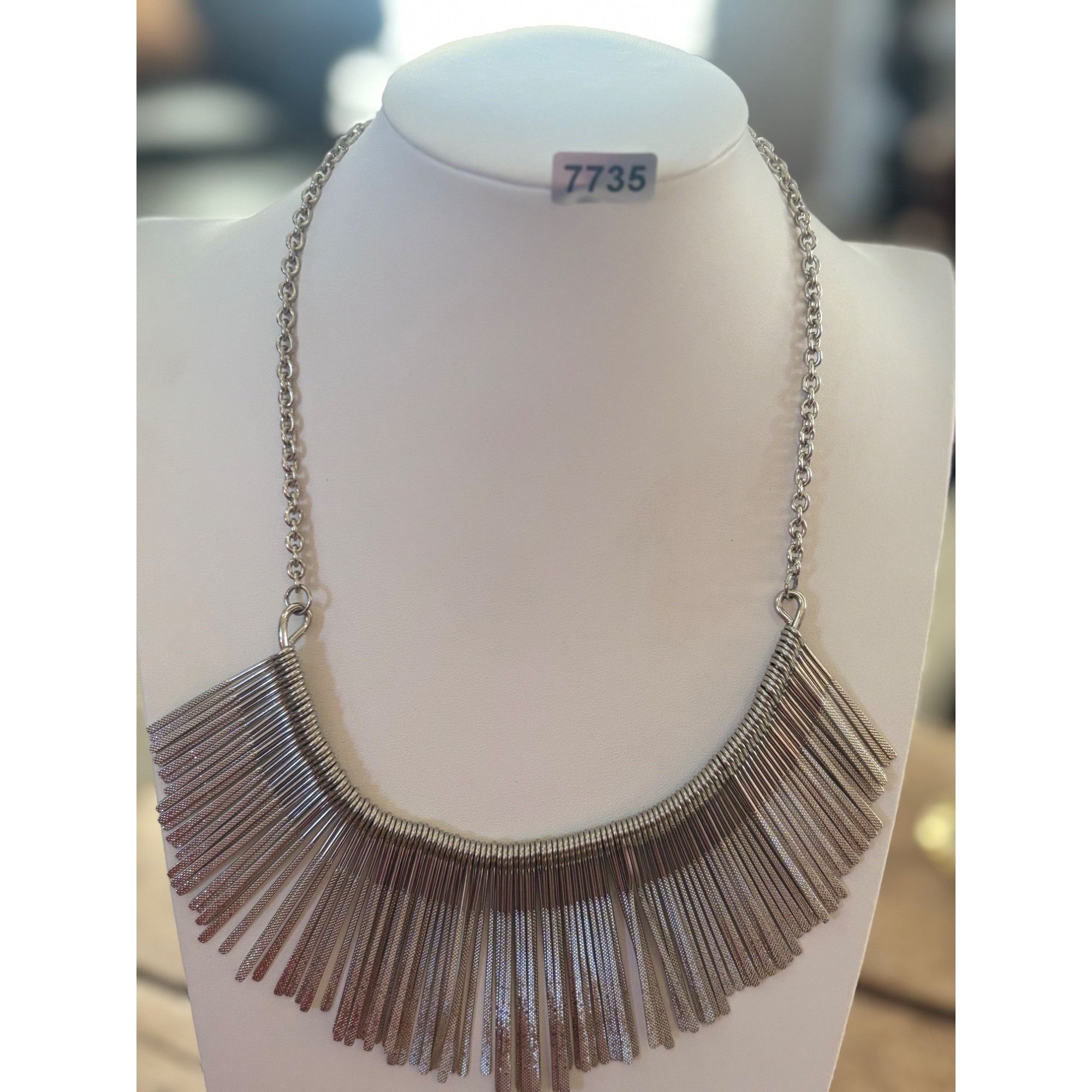 Other Silver Fringe Statement Necklace With Adjustable Chain & Lob Size ONE SIZE - 8 Thumbnail