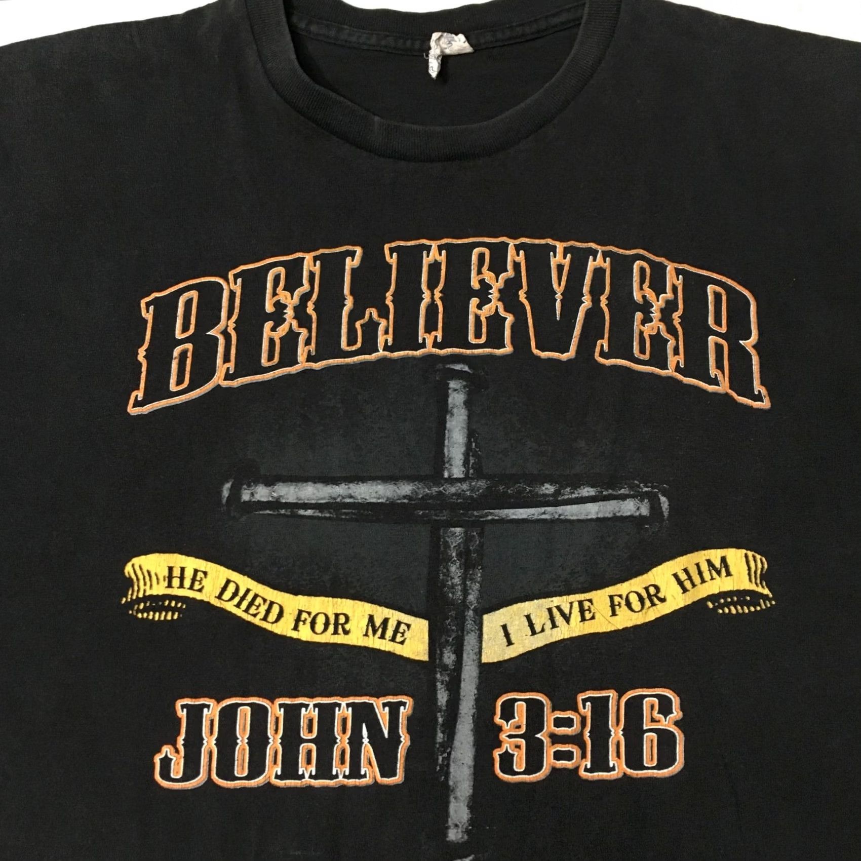 Vintage VINTAGE Believer John 3:16 Jesus Shirt Mens XL Black Cotton Polyester Graphic Print 90s VTG T-Shirt Size US XL / EU 56 / 4 - 2 Thumbnail