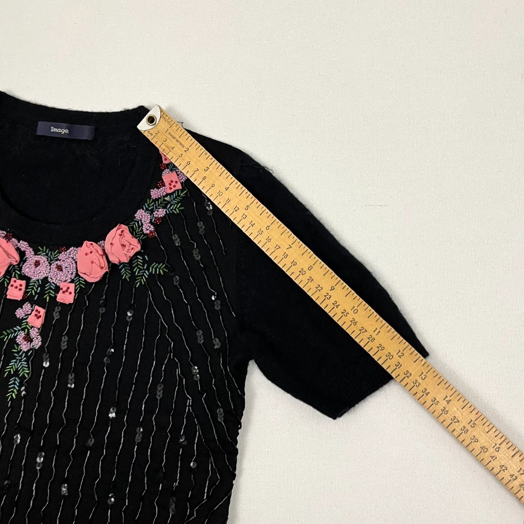 Vintage Womens Blouse Black Wool & Angora 3D Floral Beaded Sequin Layers Boho Prep S Small Casual Shirt Womens Size S / US 4 / IT 40 - 7 Thumbnail