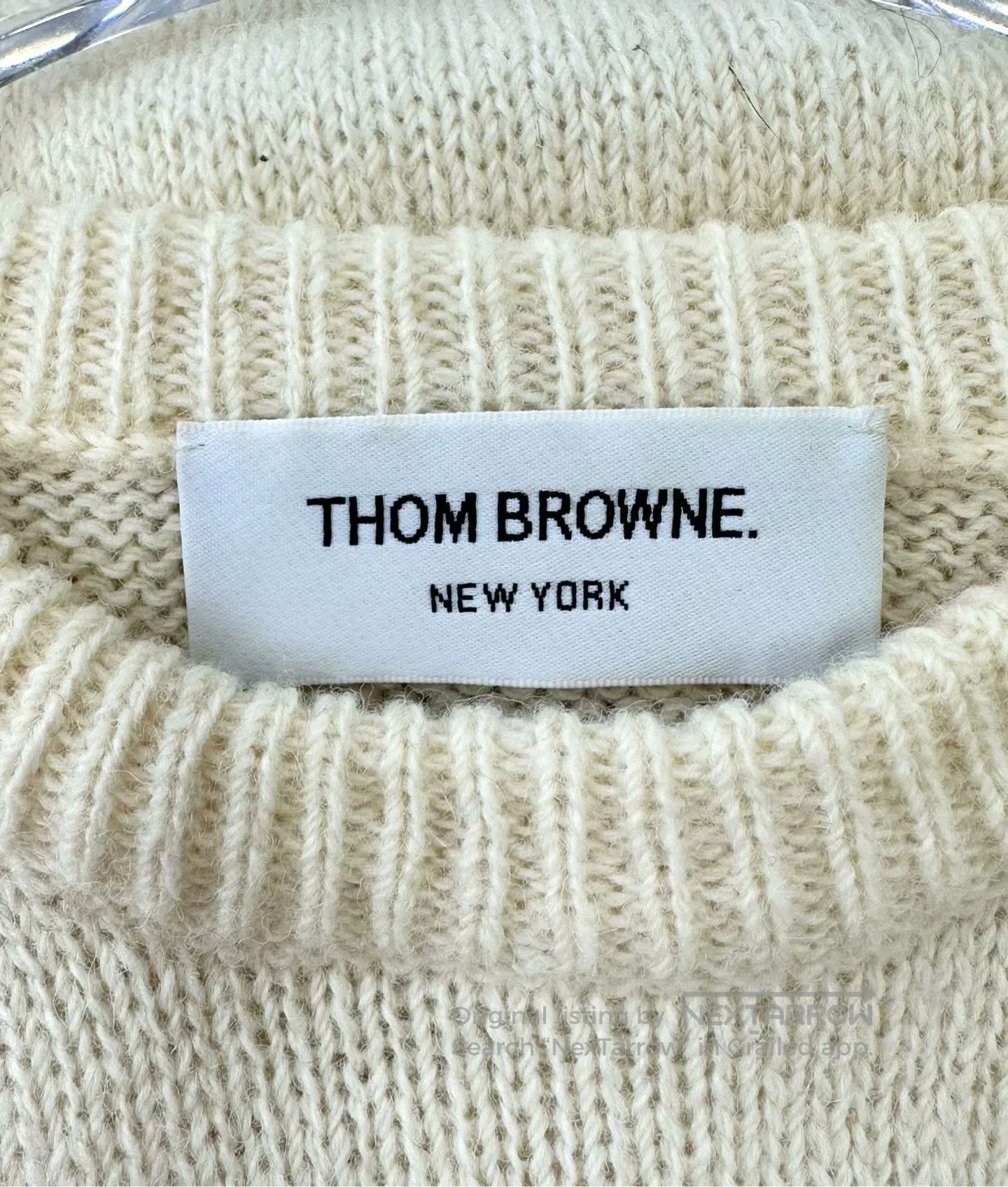 Thom Browne Thom Browne Ivory pocket side stripe logo wool knitted swe Size US M / EU 48-50 / 2 - 3 Thumbnail