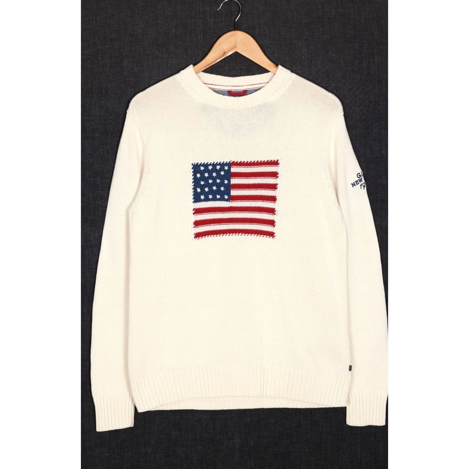 Gant Vintage GANT Jumper Mens Knit Cotton Crew Neck M Beige USA Flag VR4007 Size US M / EU 48-50 / 2 - 2 Thumbnail