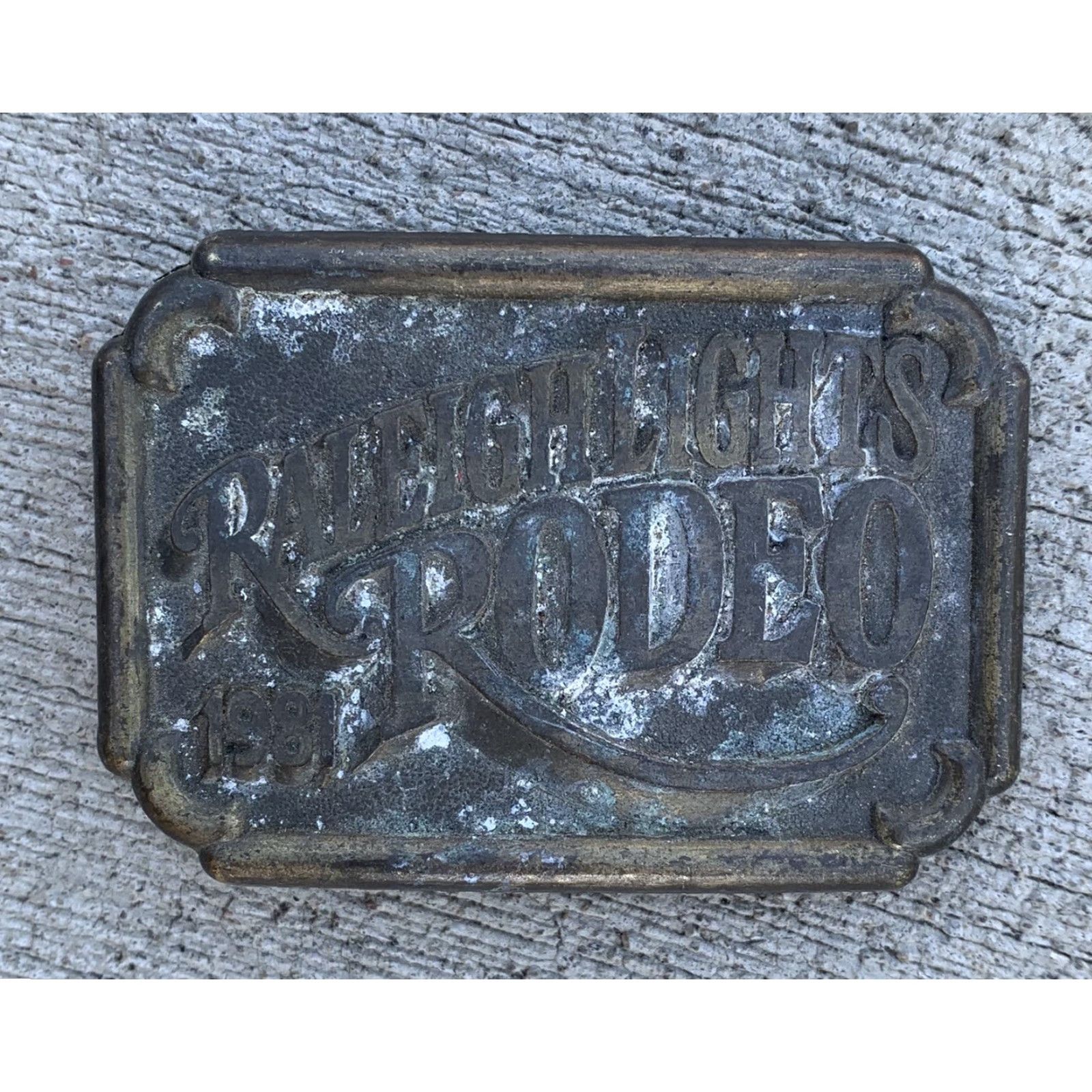 Vintage VINTAGE Raleigh Lights Rodeo 1981 Belt Buckle RJ c Western Cowboycore Belt Buckle Mens Womens Adults Unisex Brass 1980s Rockabilly Size ONE SIZE - 6 Thumbnail