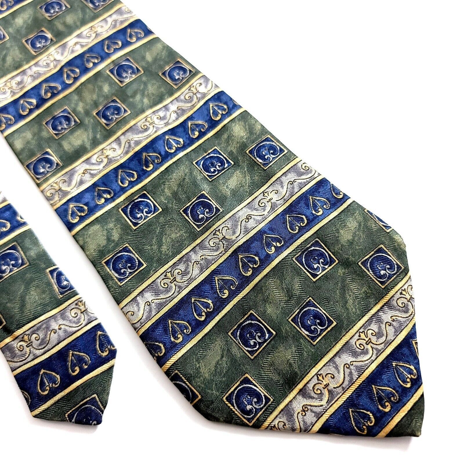 Designer Barrington Blue Green Baroque Print Wide Silk Tie Size ONE SIZE - 1 Thumbnail