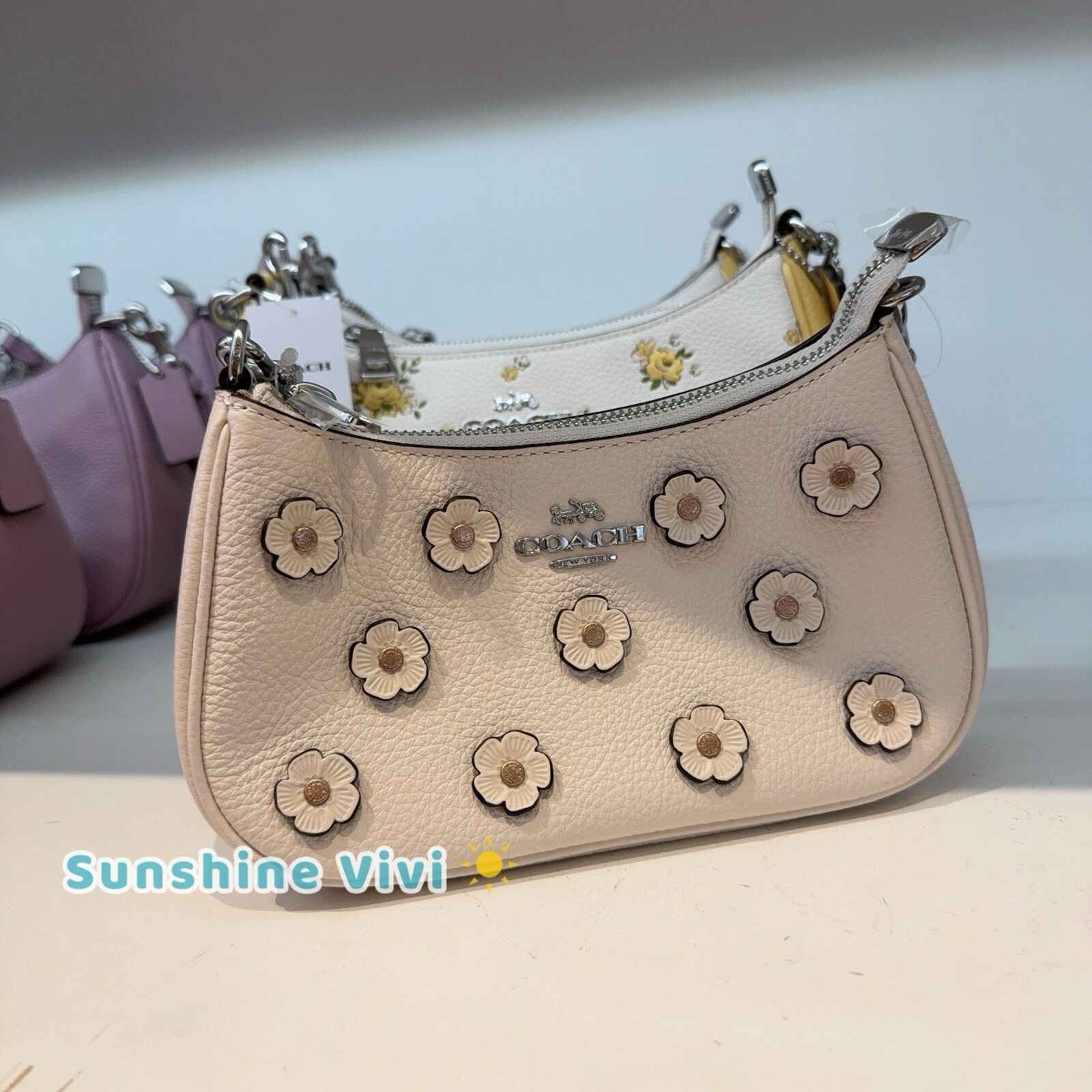 NWT Coach Teri Mini Crossbody Bag Floral Caj98 Chalk in Beige, Women's