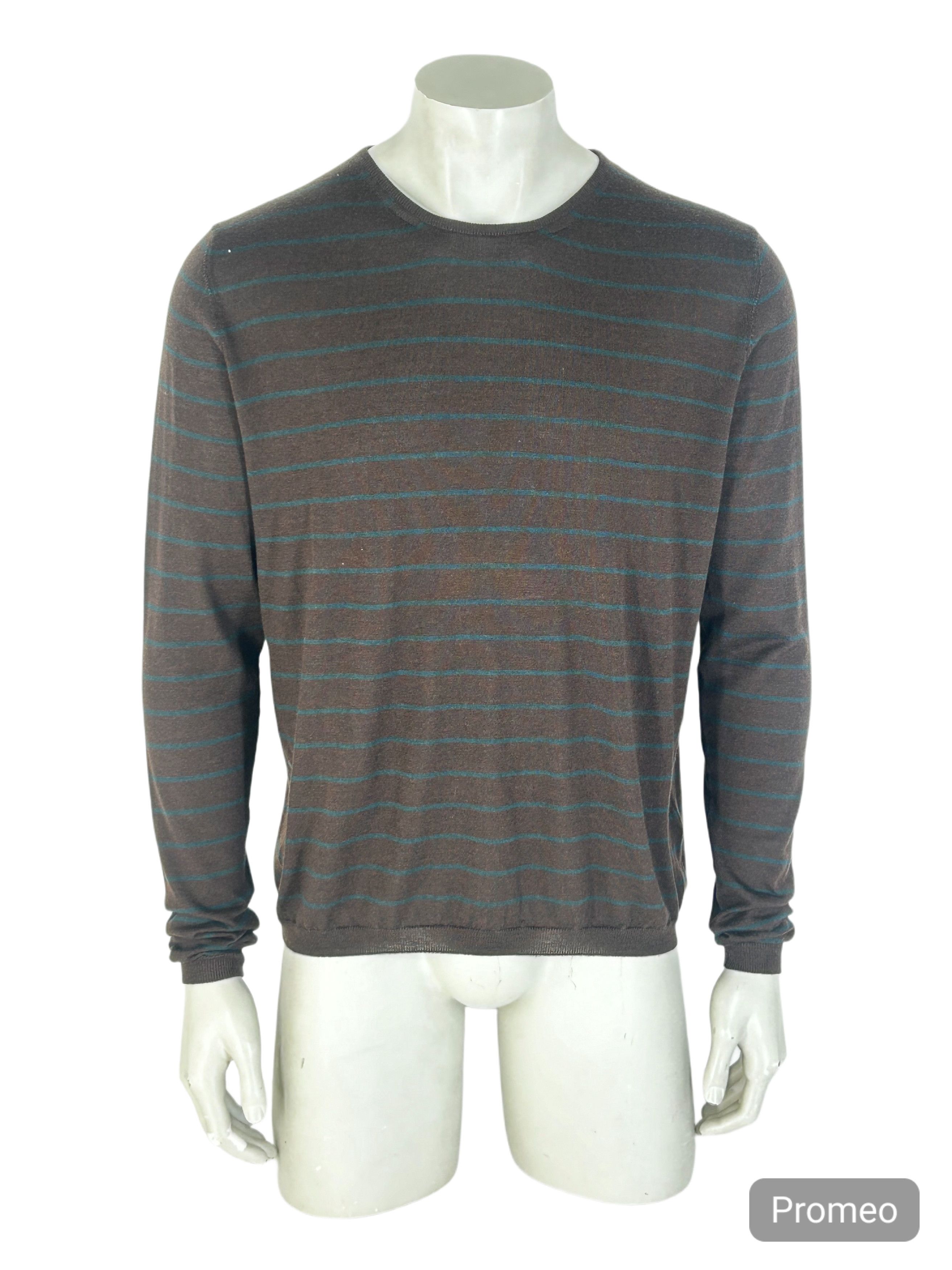 Prada Prada Silk Mix Crew Neck Striped Fine Gauge Knit Jumper Size US XXL / EU 58 / 5 - 1 Thumbnail