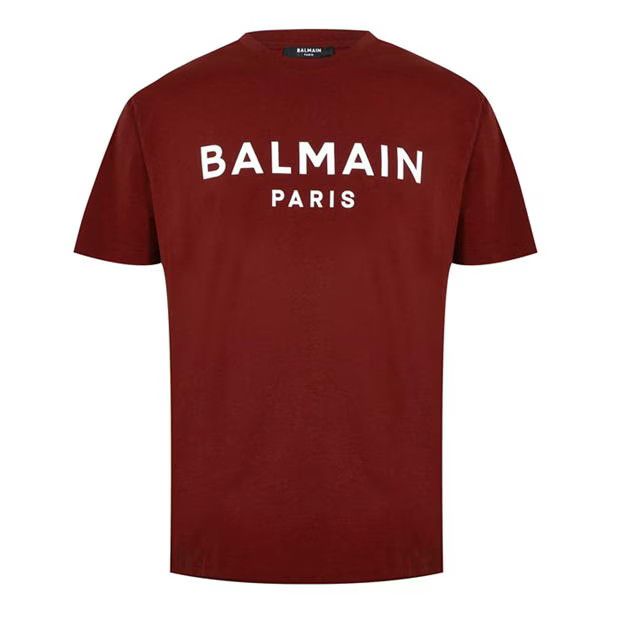 Image of Balmain O1G2R1Mq0324 Logo T-Shirt In Red & White in Red/White, Men's (Size Small)