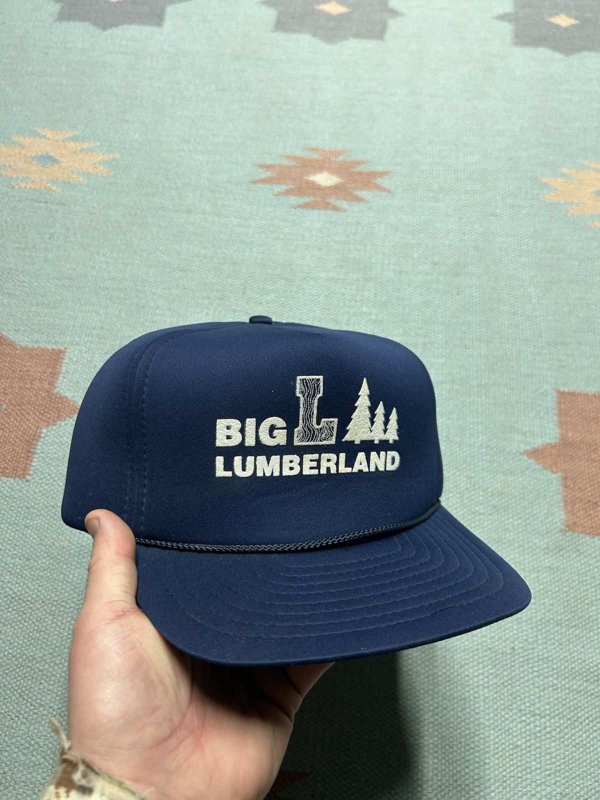 Vintage Vtg SnapBack hat Big L lumberland Michigan navy lumber wood Size ONE SIZE - 1 Thumbnail