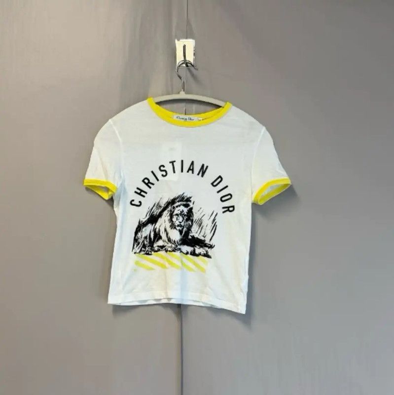 Dior Dior White Cotton T-Shirt with Yellow Trim 0089 Size S / US 4 / IT 40 - 1 Thumbnail