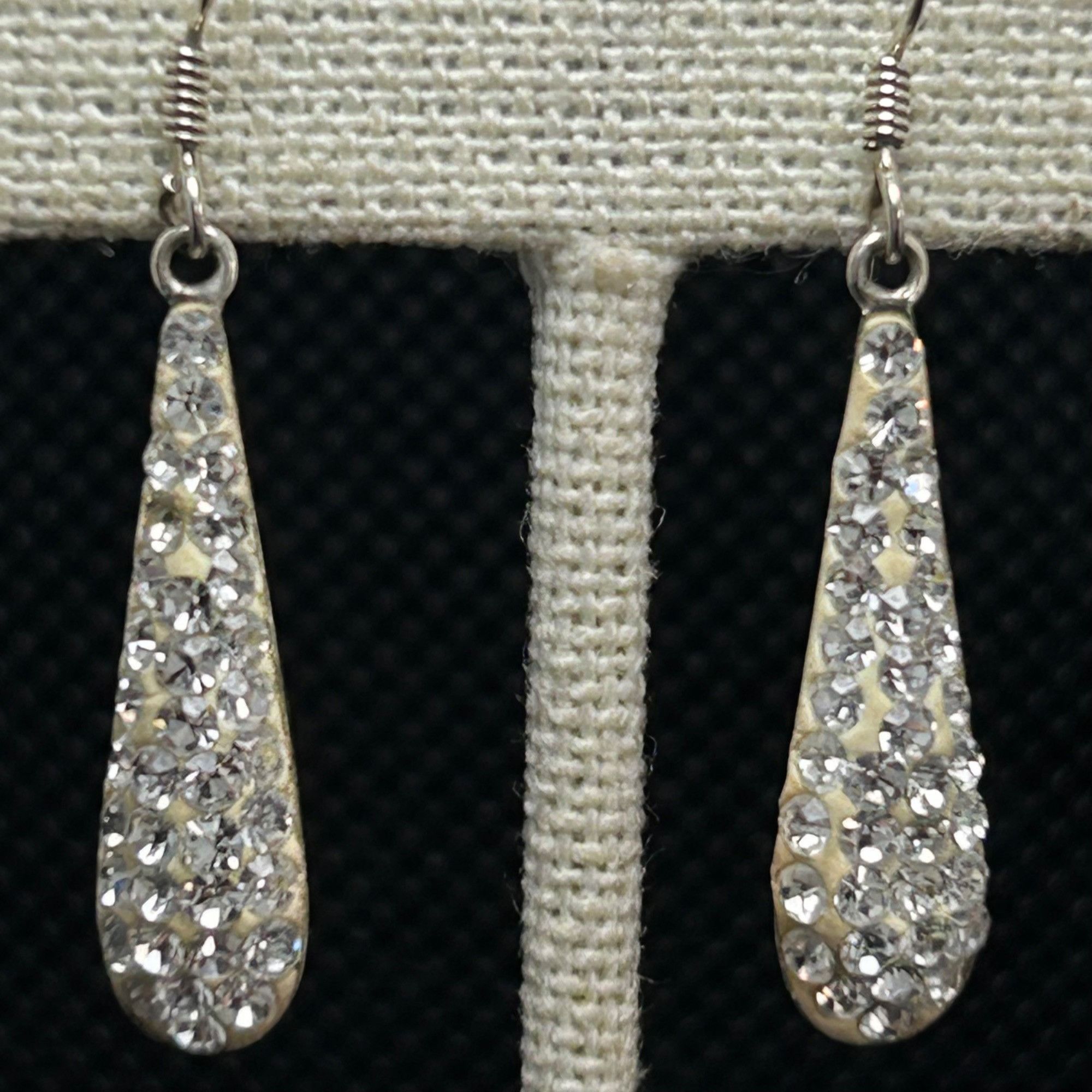 Vintage Sterling Silver 925 Crystal Inset White Dangle Drop Earrings Size ONE SIZE - 3 Thumbnail