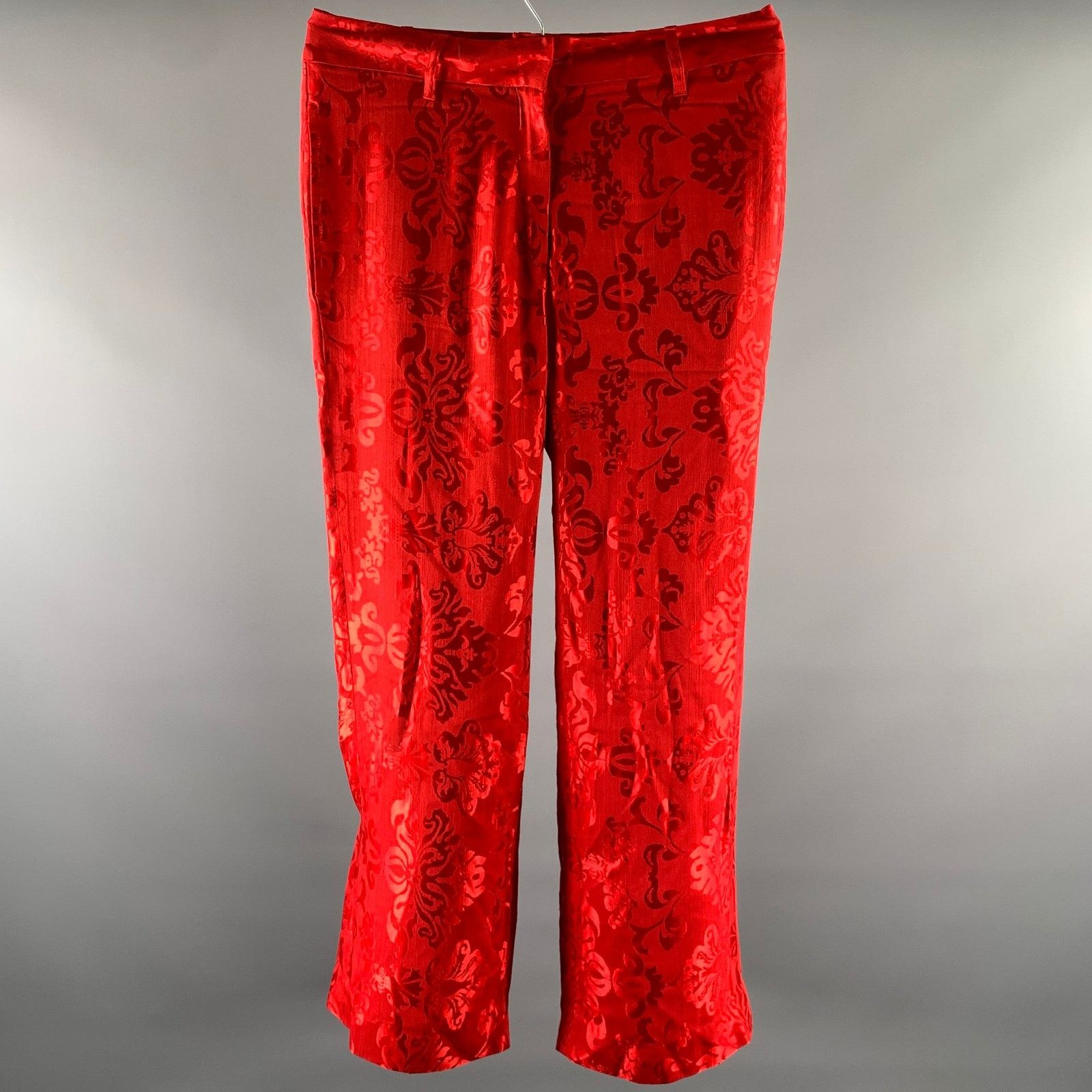 Ann Demeulemeester ANN DEMEULEMEESTER Red Rayon Silk Floral Wide Leg Pants Size US 34 / EU 50 - 1 Thumbnail
