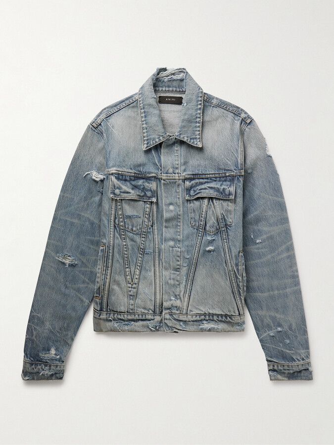Amiri Distressed Trucker Denim Jacket | Grailed