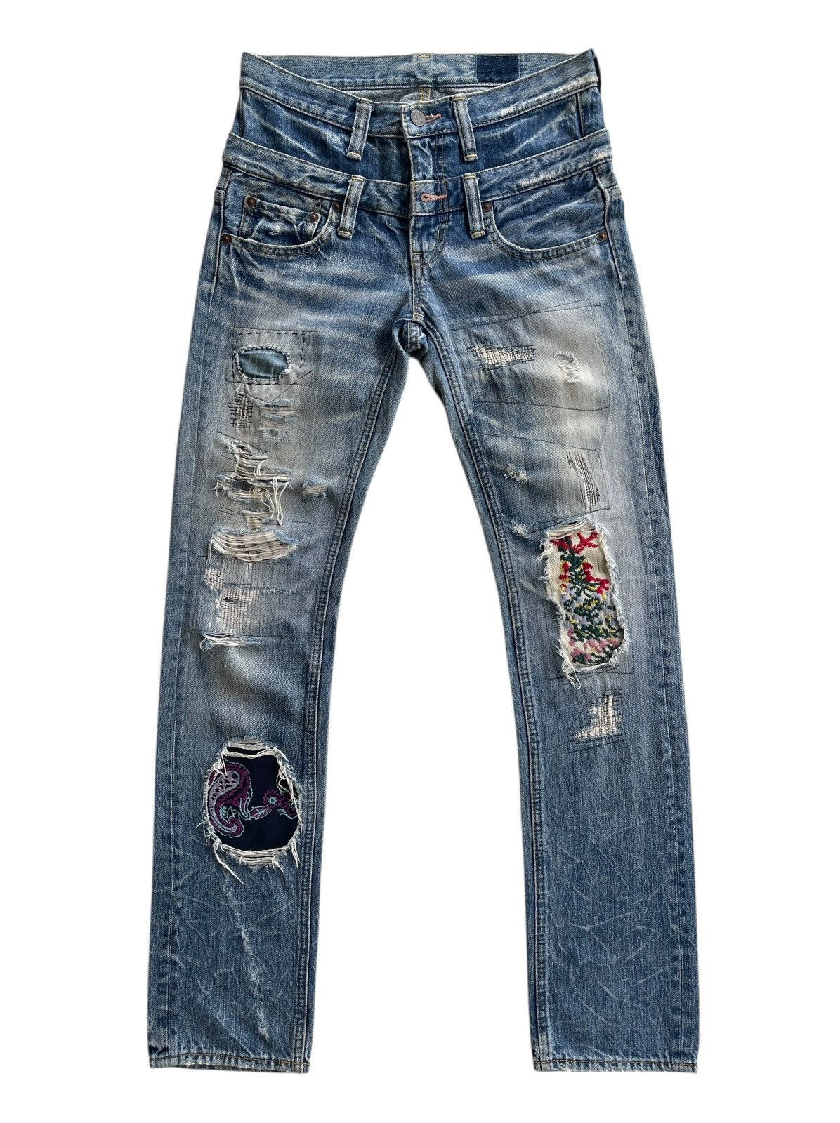 Japanese Brand Antgauge Double Waist Distressed Patchwork Denim Size US 28 / EU 44 - 1 Thumbnail