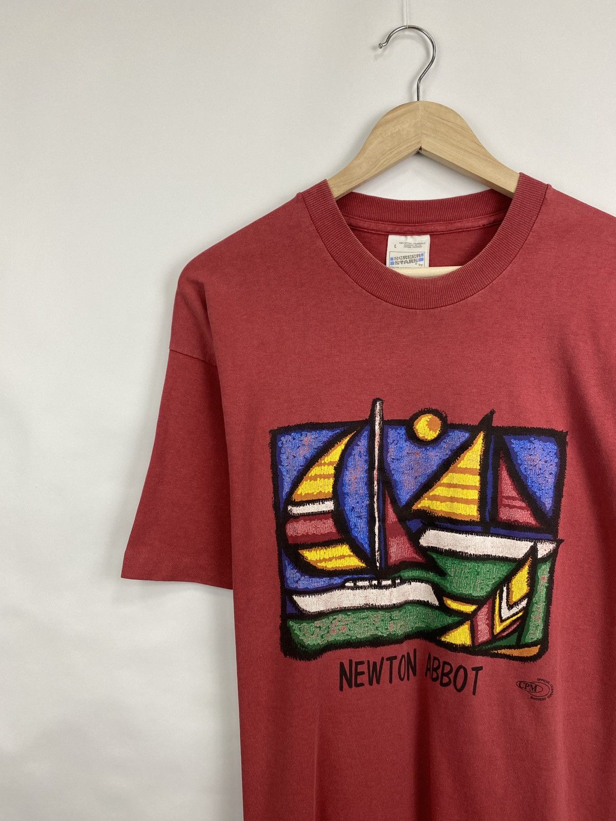 Fruit Of The Loom 🇺🇸 Vintage 80s Asymmetric Art Newton Abbot T-Shirt Picasso Size US L / EU 52-54 / 3 - 2 Thumbnail