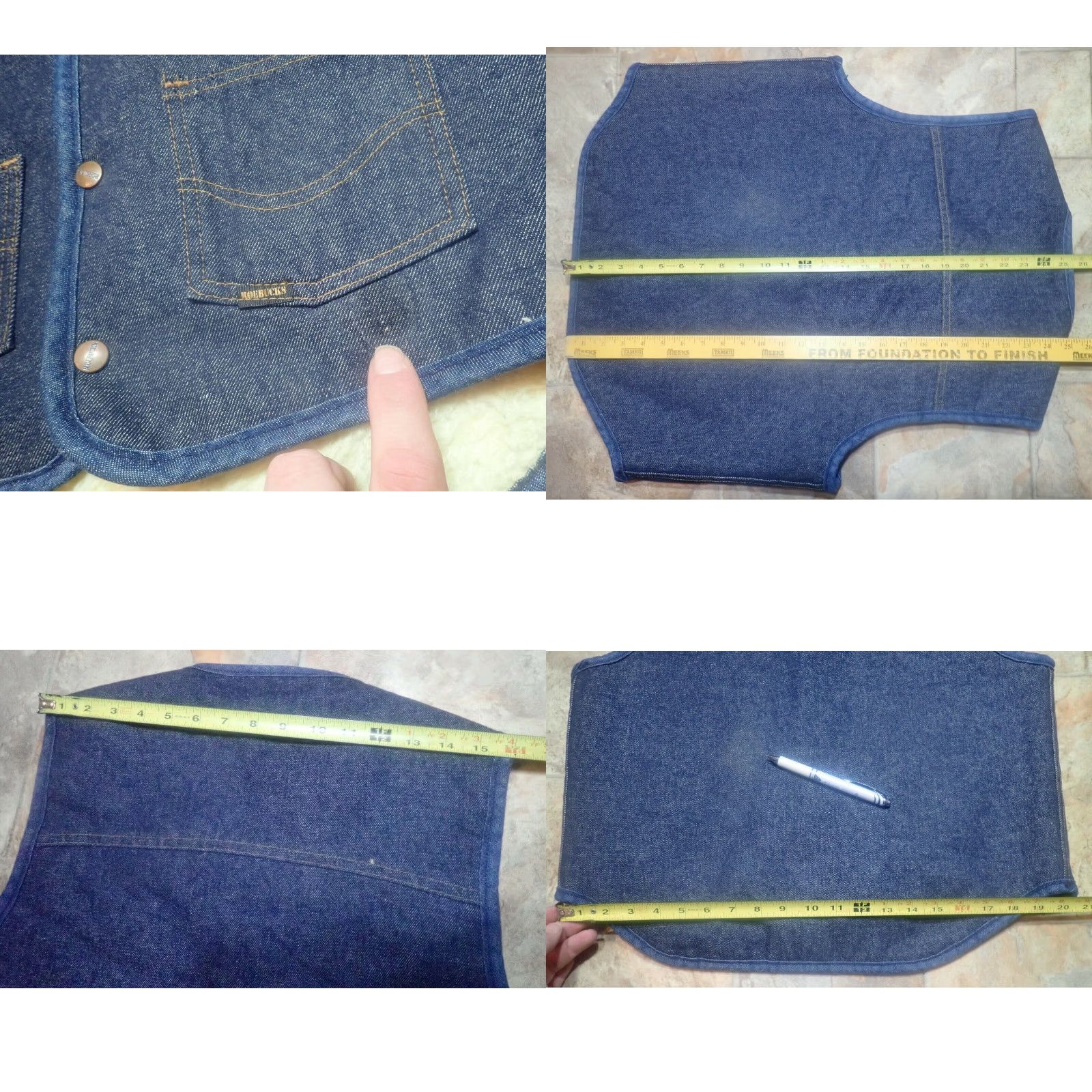 Sears Vintage Roebucks Sears Men’s Denim Trucker Vest USA Blue L Denim Vest Lined Sherpa 80s 90s American USA Vintage Yes Western Size US L / EU 52-54 / 3 - 8 Thumbnail