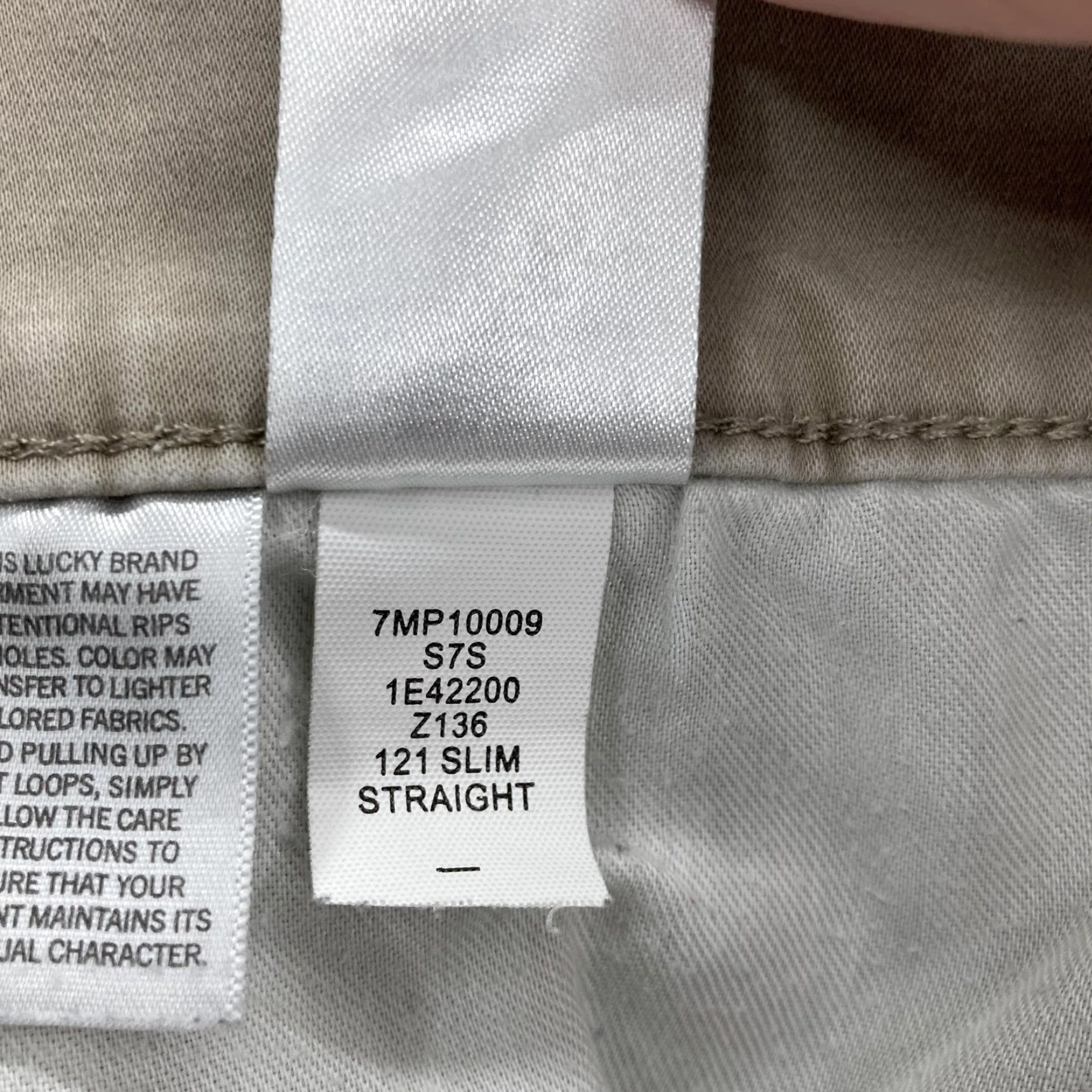 Lucky Brand Lucky Brand 121 Slim Straight Pants Mens 40x32 Beige Khaki Chino Casual Stretch Cotton Spandex Flat Front Pockets Zip Fly Leather Back Patch Mens Size US 40 / EU 56 - 7 Thumbnail