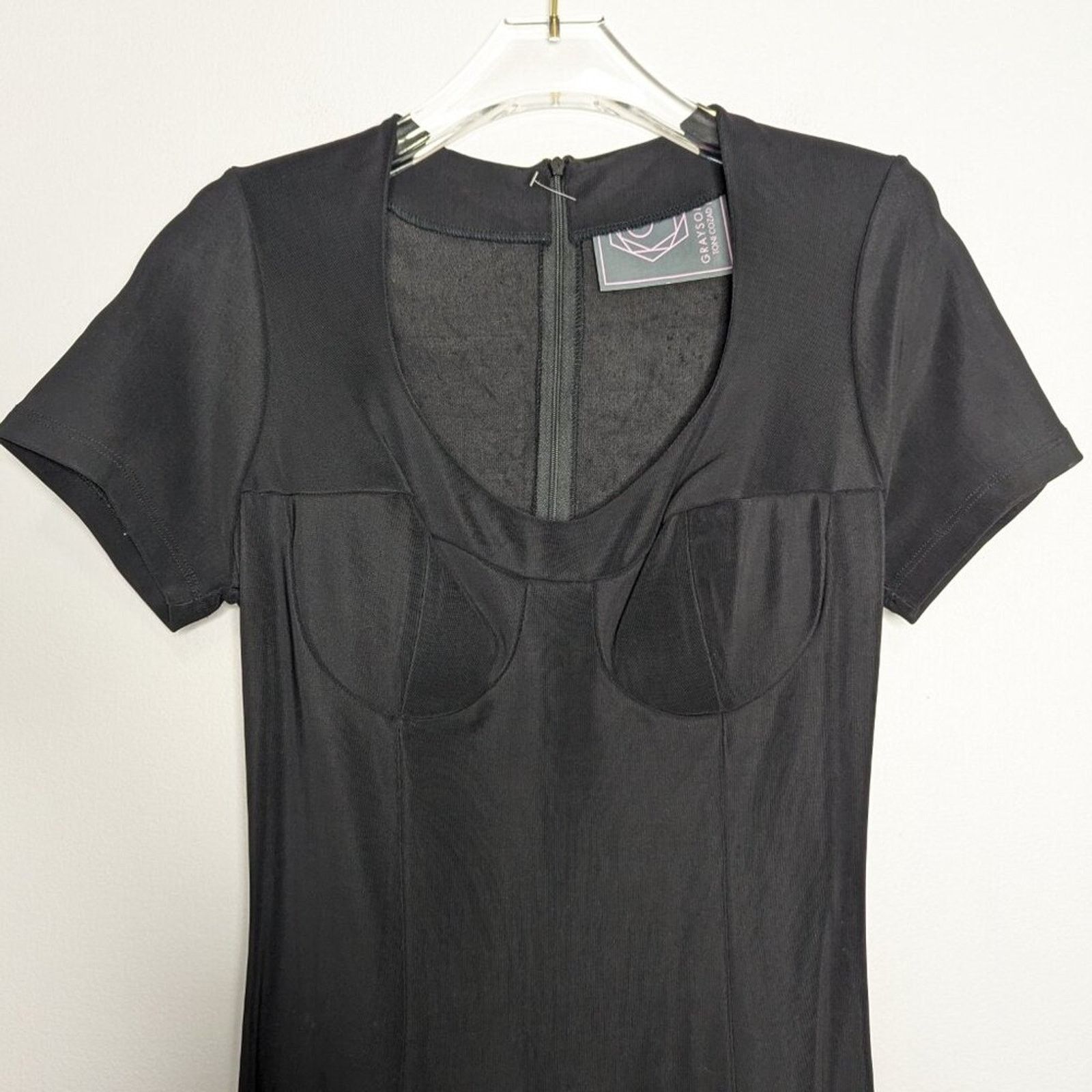 Vintage Carabella Vintage 90's Black Fit Flare Mini Dress Scoop Neck Size S / US 4 / IT 40 - 4 Thumbnail