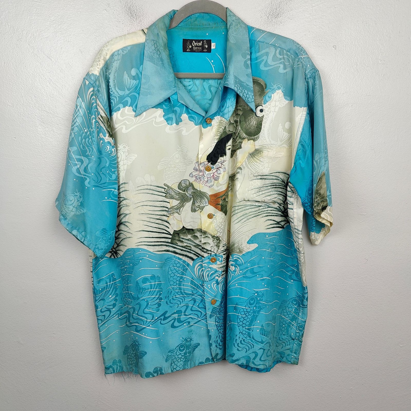 Other Vintage Orient Express Silk Hawaiian Shirt Mens XL Blue Koi Size US XL / EU 56 / 4 - 1 Thumbnail