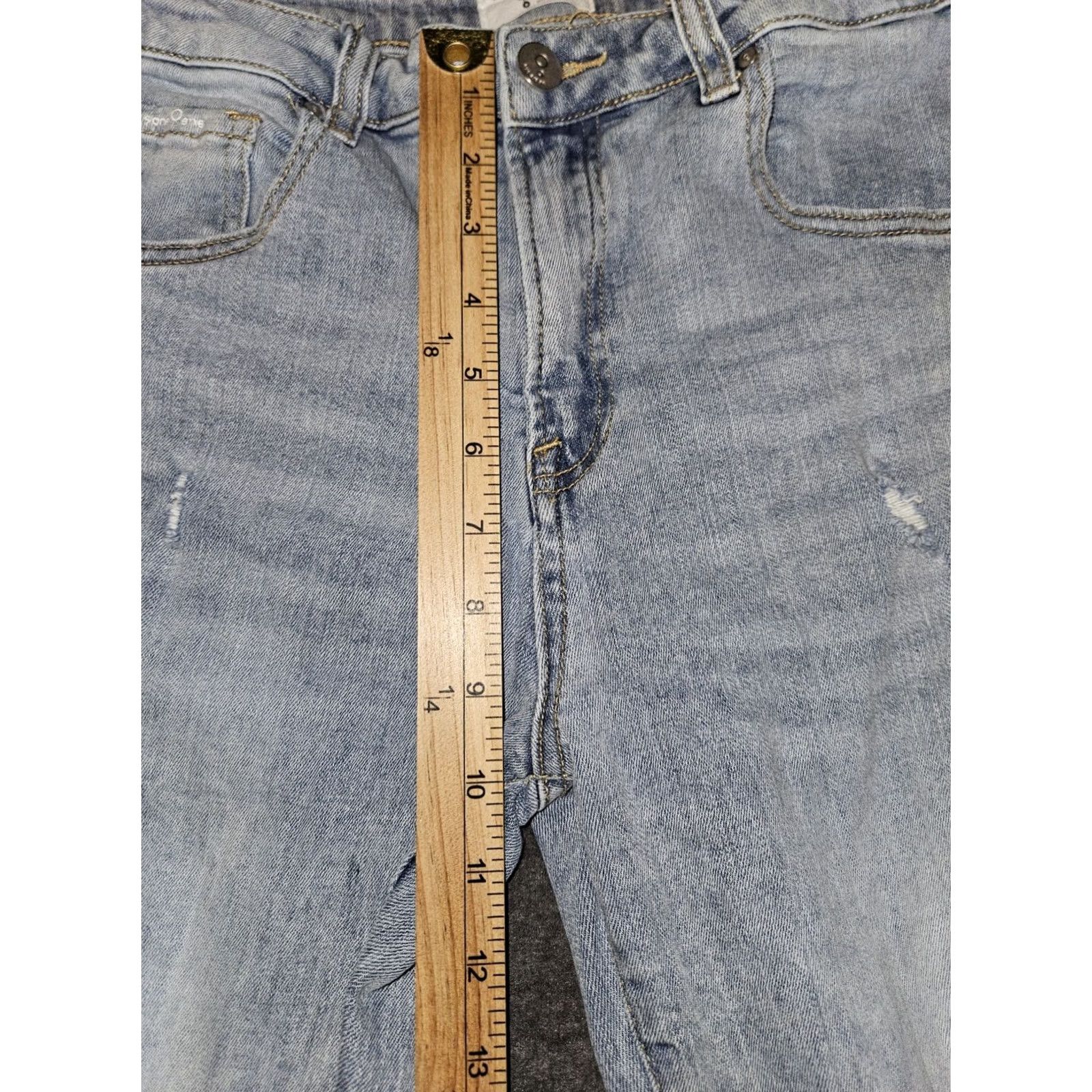 Denime Insane Gene Skinny Crop Jeans Juniors 13 Mid Rise Blue Denim Stretch Distressed Logo 5-Pocket Womens Size 34" / US 12 / IT 48 - 4 Thumbnail