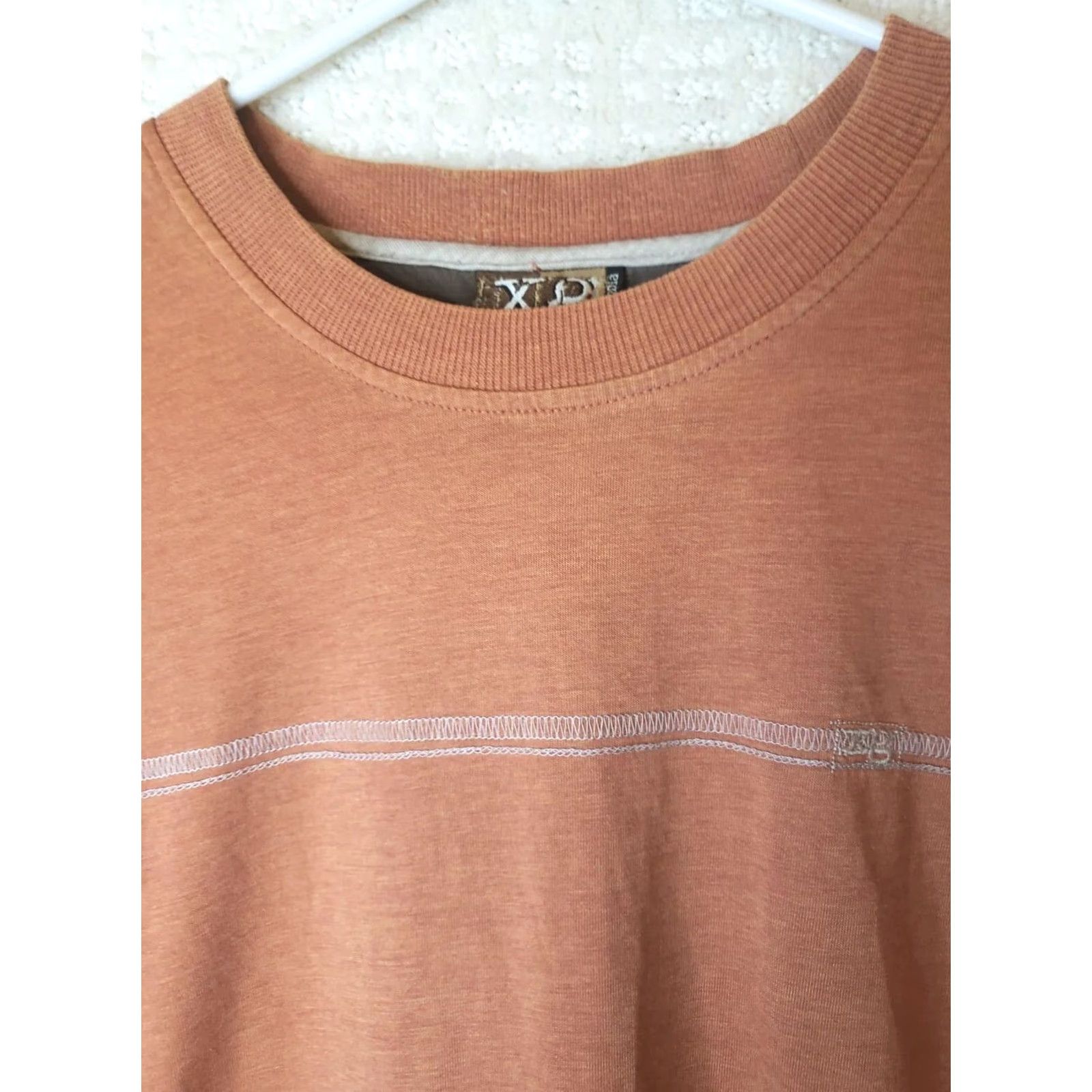 Vintage VINTAGE XG Men's Short Sleeve Tee Shirt L Burnt Orange Brown Crew Neck Shirt Mens Regular 100% Cotton Solid Stripe Size US L / EU 52-54 / 3 - 4 Thumbnail