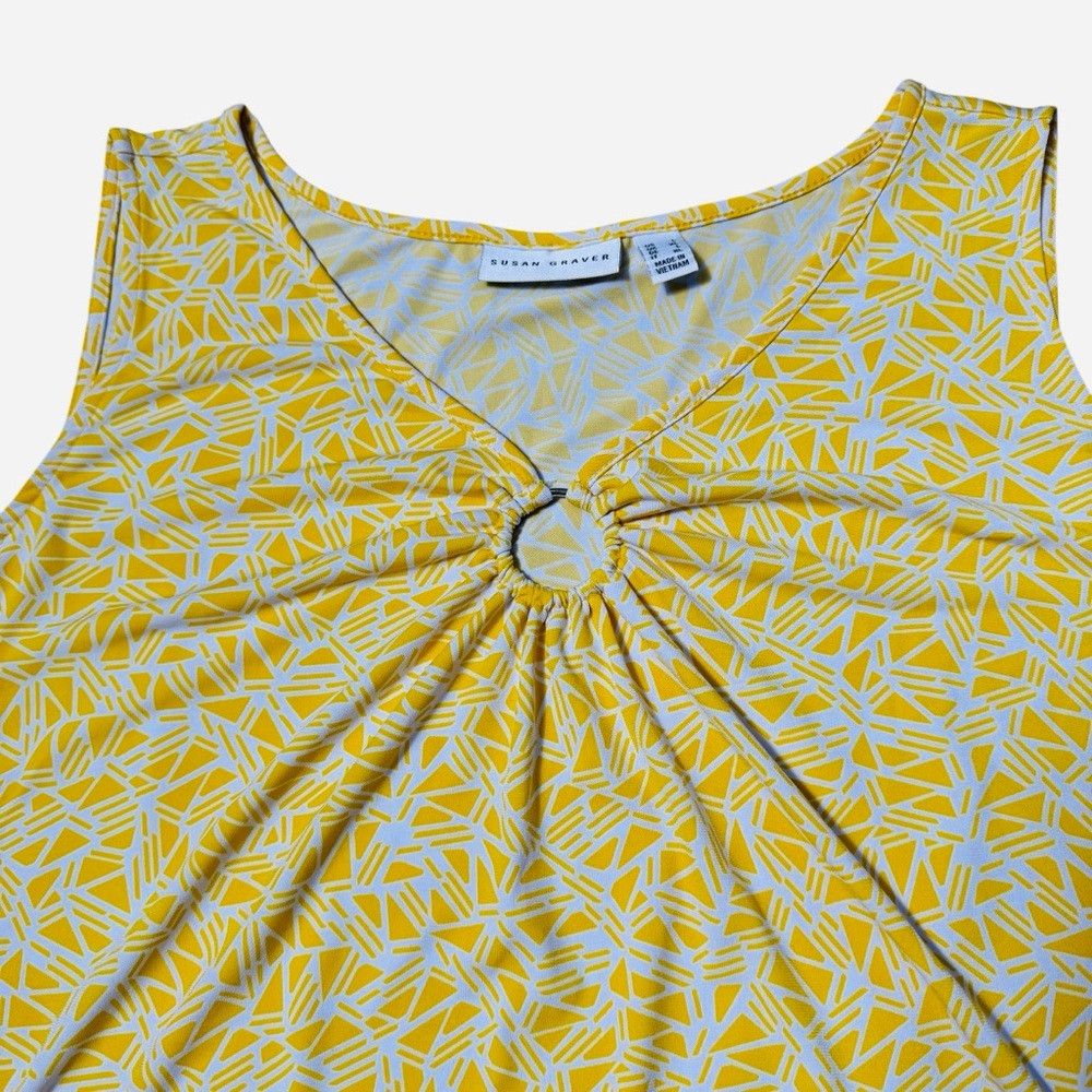 Other Susan Graver Printed Liquid Knit Sleeveless Yellow Top with Size L / US 10 / IT 46 - 6 Thumbnail