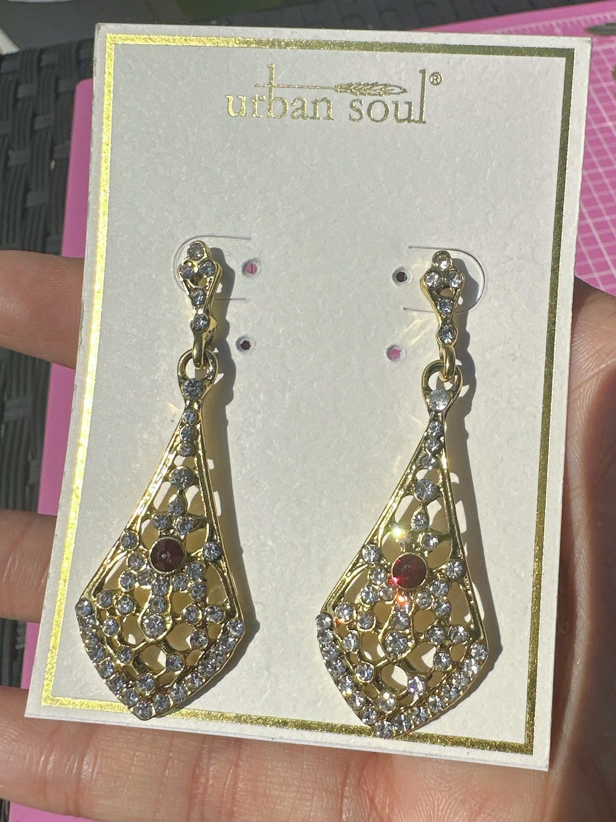 Designer Urban soul earrings gold tone hallowed floral metal teardrop Size ONE SIZE - 2 Thumbnail