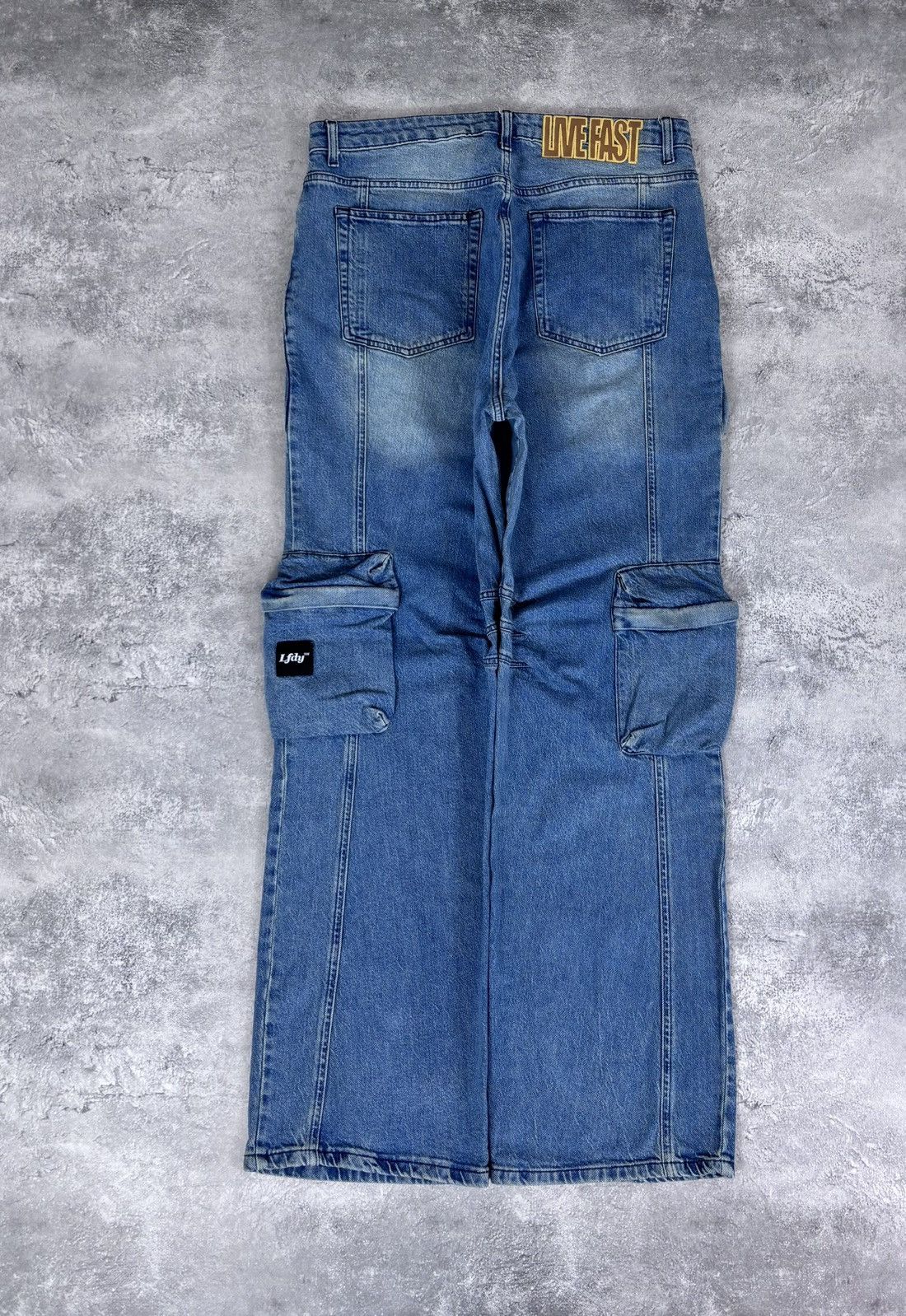 LFDY LFDY Live Fast Die Young Blue Multipocket Baggy Cargo Jeans Size US 34 / EU 50 - 2 Thumbnail