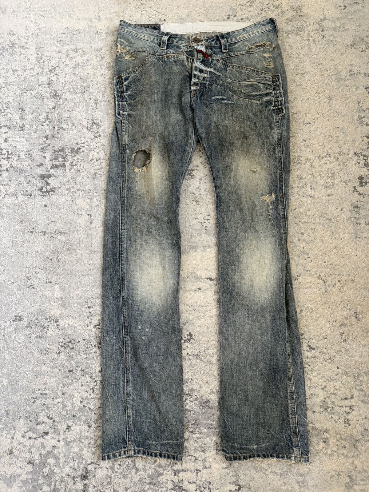 Marithe + Francois Girbaud Distressed Trompe-l'œil Straight Denim Size US 32 / EU 48 - 1 Thumbnail