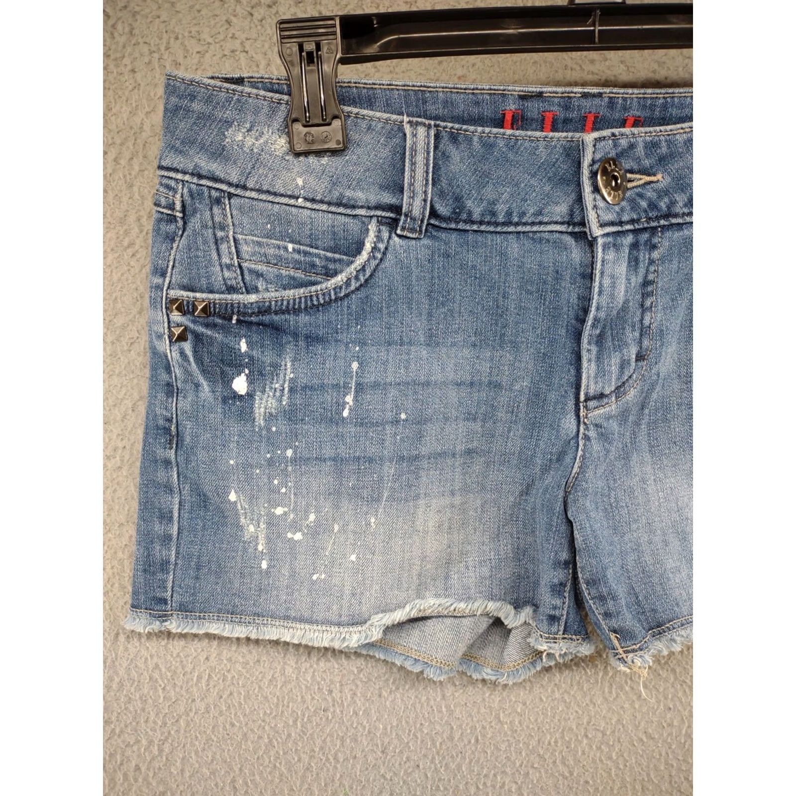 Vintage ELLE Women’s Distressed Paint Splatters Stretch Blue Denim Shorts Size 6 Casual Cotton Blend Denim Shorts Womens 6 Blue Size 28" / US 6 / IT 42 - 3 Thumbnail