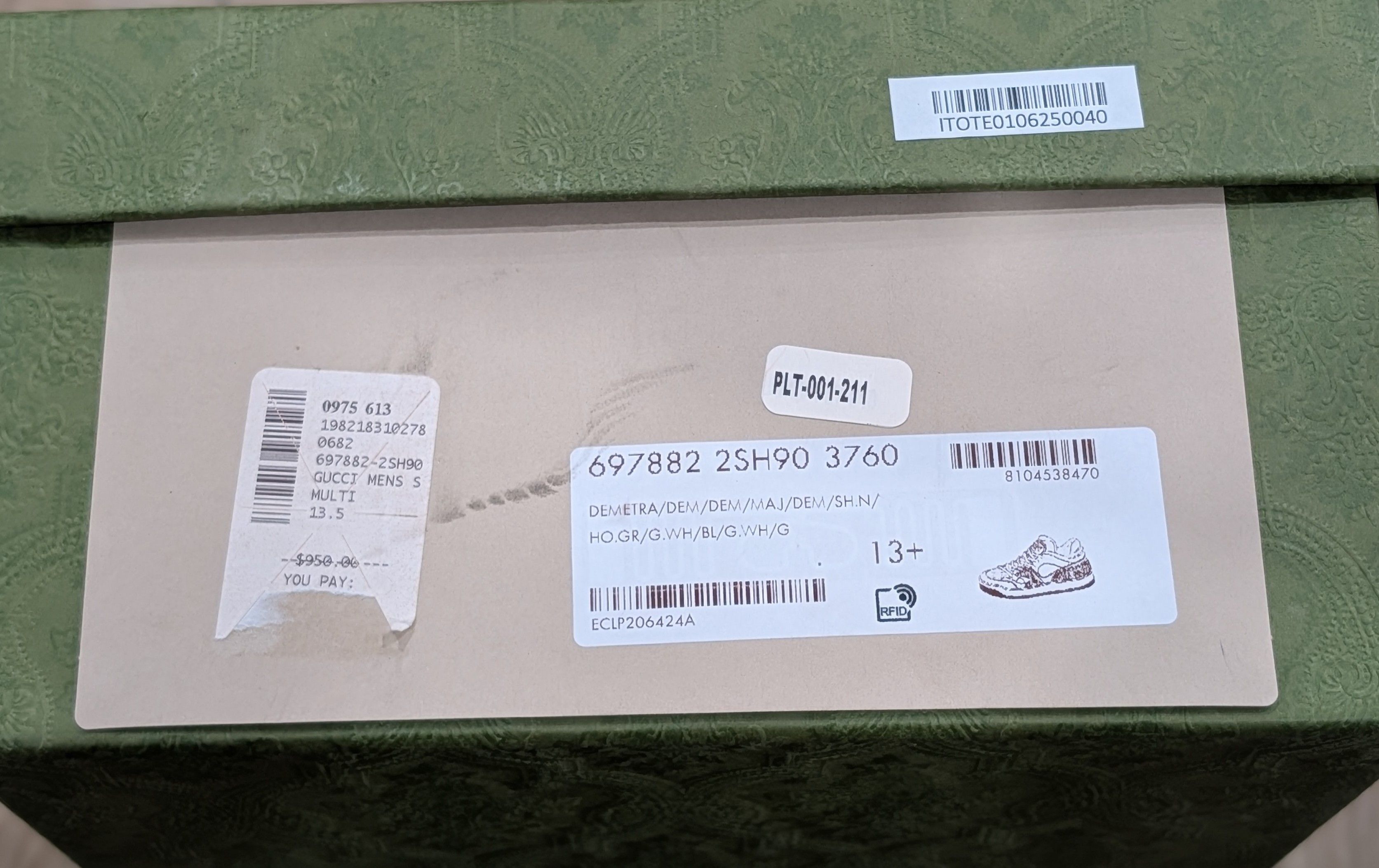 Gucci Gucci Colorblock Leather Low-Top Sneakers White/Green 13.5G Size US 13 / EU 46 - 12 Thumbnail