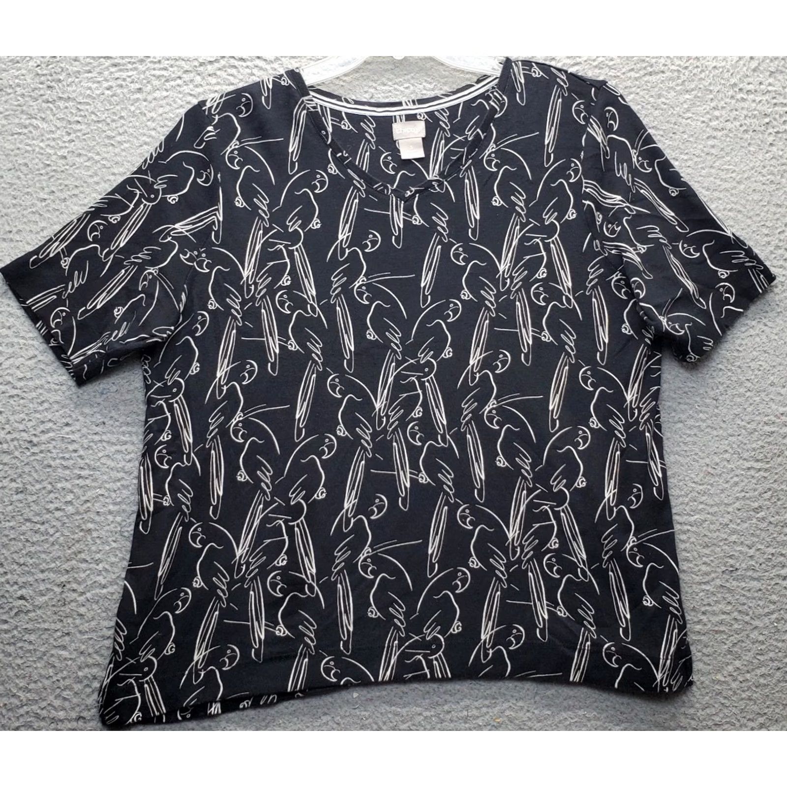Vintage Chico's Womens XL Multi Parrot Doodle Print Short Sleeve Pullover Top Size XL / US 12-14 / IT 48-50 - 2 Thumbnail