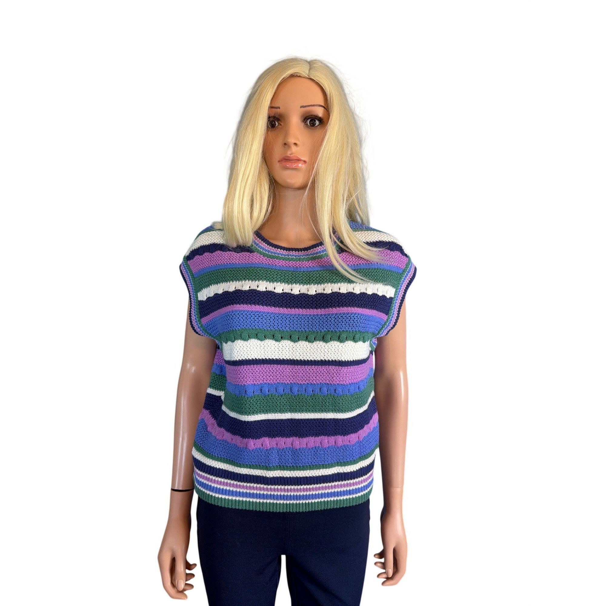 Marine Layer Marine Layer Rory Crochet Vest Cool Stripe Sleeveless Top Kn Size S / US 4 / IT 40 - 14 Thumbnail