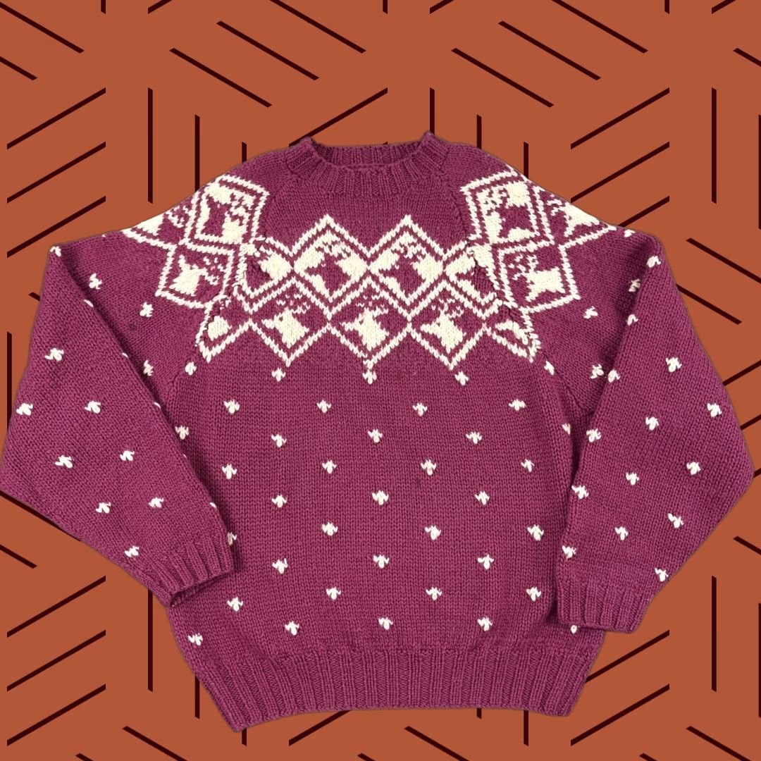 Pinko VTG Hemisphere Hand Made Sweater Adult Men Large Pink Wool Knit Reindeer Grandpa Size US L / EU 52-54 / 3 - 1 Thumbnail